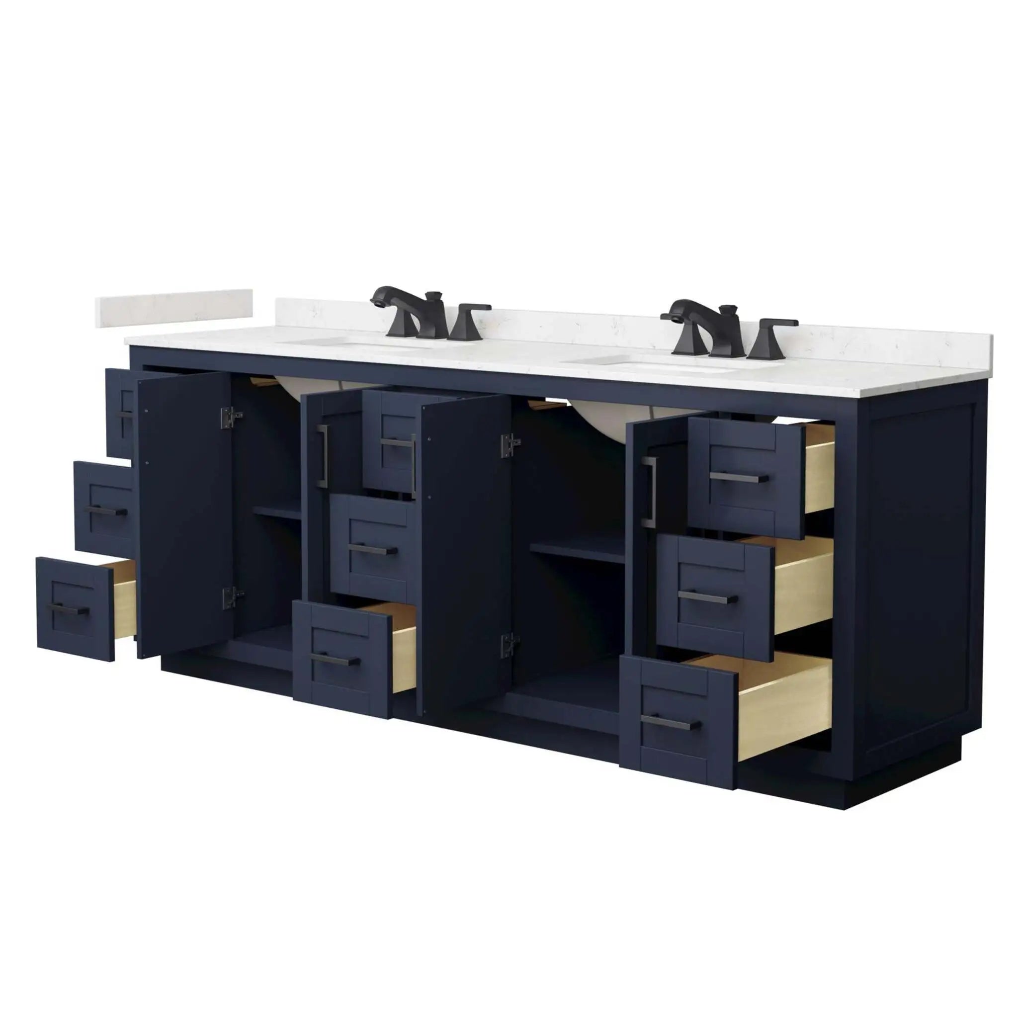 84" Miranda Double Bathroom Vanity in Dark Blue with Matte Black Trim by Wyndham
