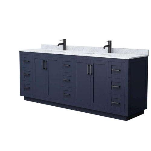84" Miranda Double Bathroom Vanity in Dark Blue with Matte Black Trim by Wyndham