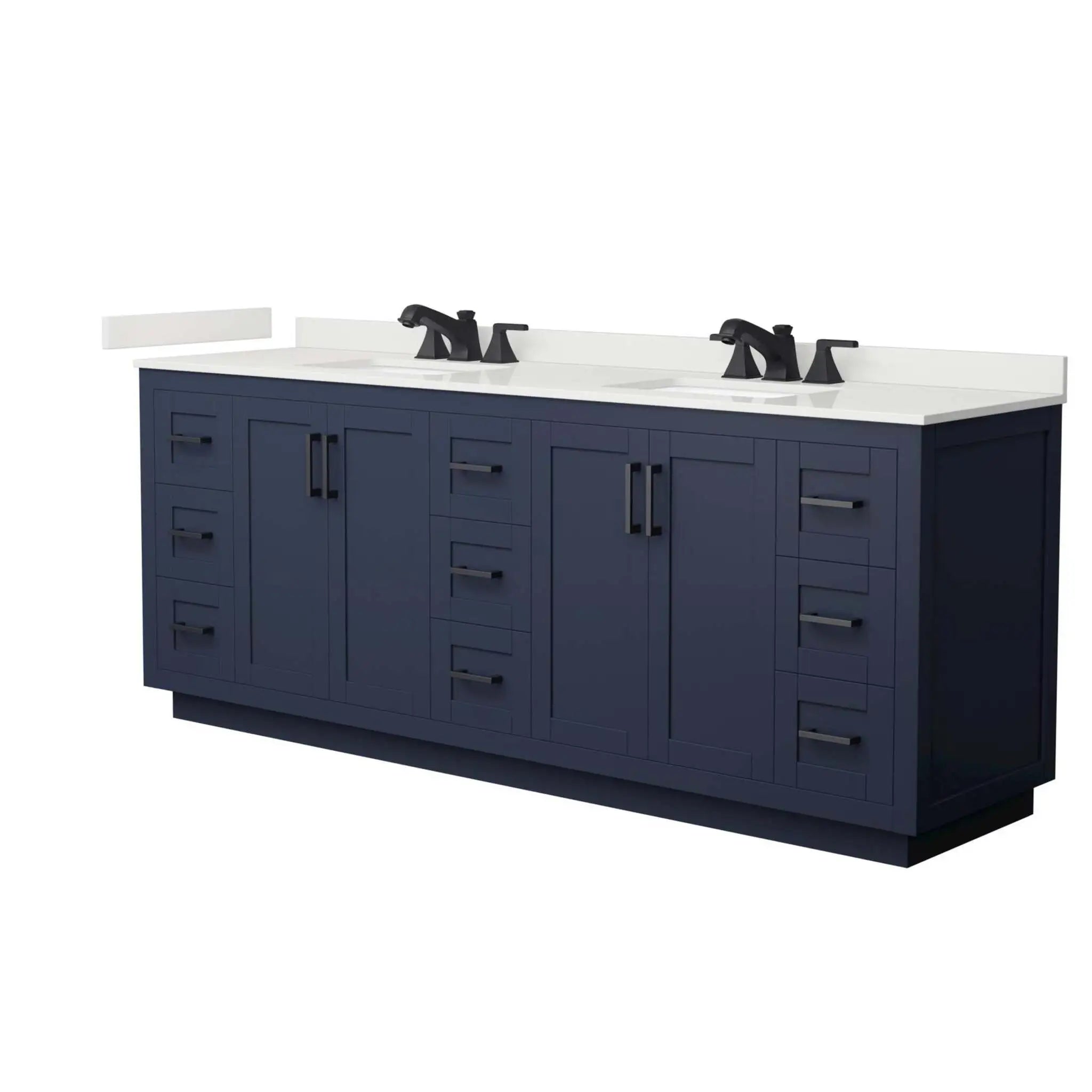 84" Miranda Double Bathroom Vanity in Dark Blue with Matte Black Trim by Wyndham