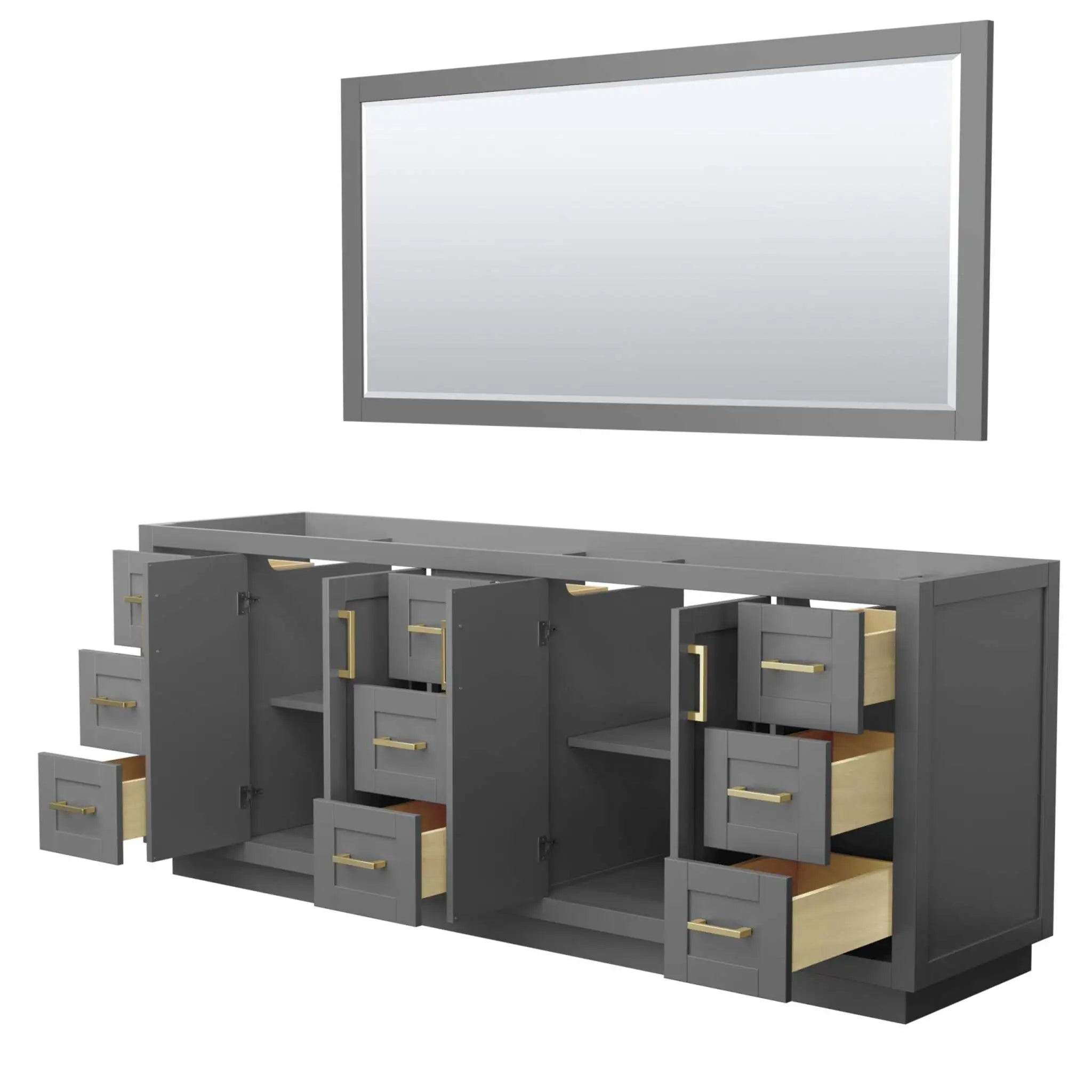 84" Miranda Double Bathroom Vanity in Dark Gray with Brushed Gold Trim & 70" Mirror by Wyndham