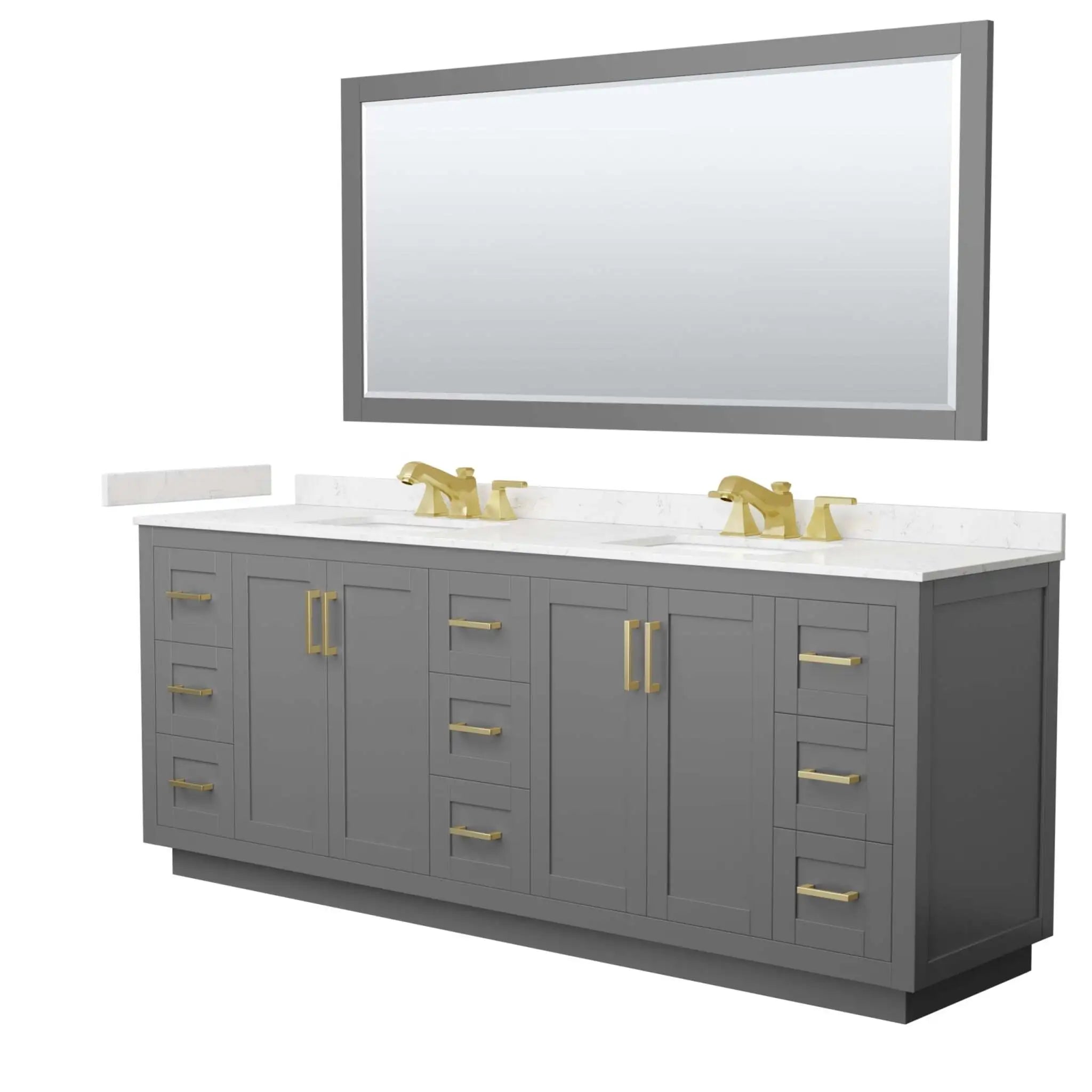 84" Miranda Double Bathroom Vanity in Dark Gray with Brushed Gold Trim & 70" Mirror by Wyndham