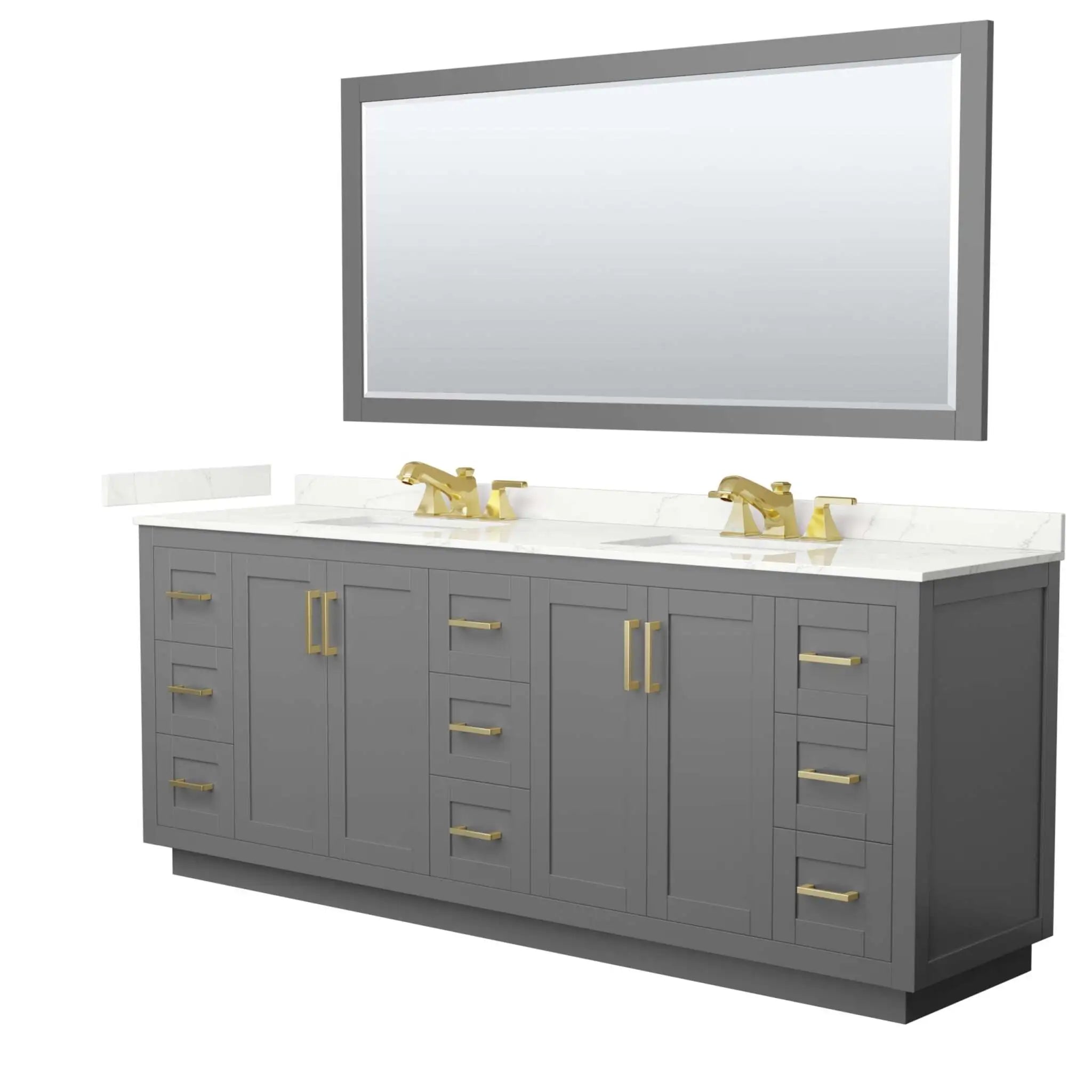 84" Miranda Double Bathroom Vanity in Dark Gray with Brushed Gold Trim & 70" Mirror by Wyndham