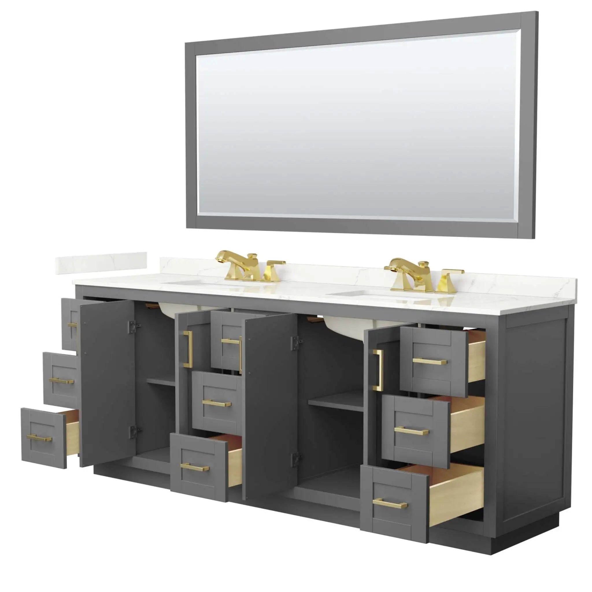 84" Miranda Double Bathroom Vanity in Dark Gray with Brushed Gold Trim & 70" Mirror by Wyndham