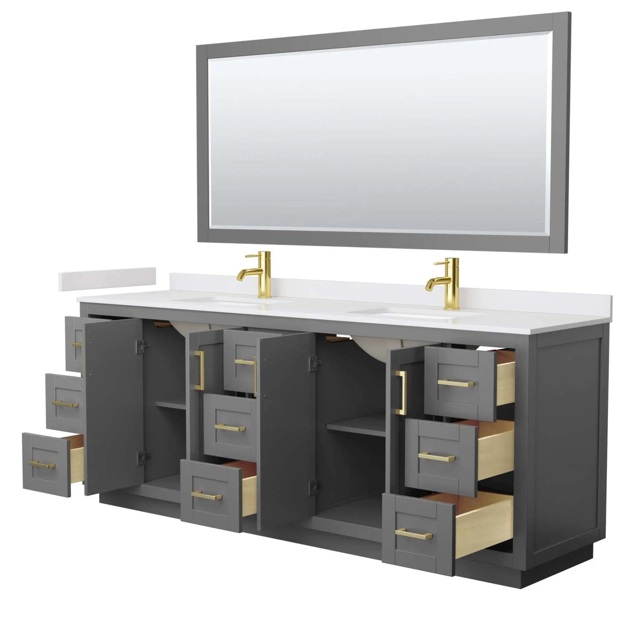 84" Miranda Double Bathroom Vanity in Dark Gray with Brushed Gold Trim & 70" Mirror by Wyndham