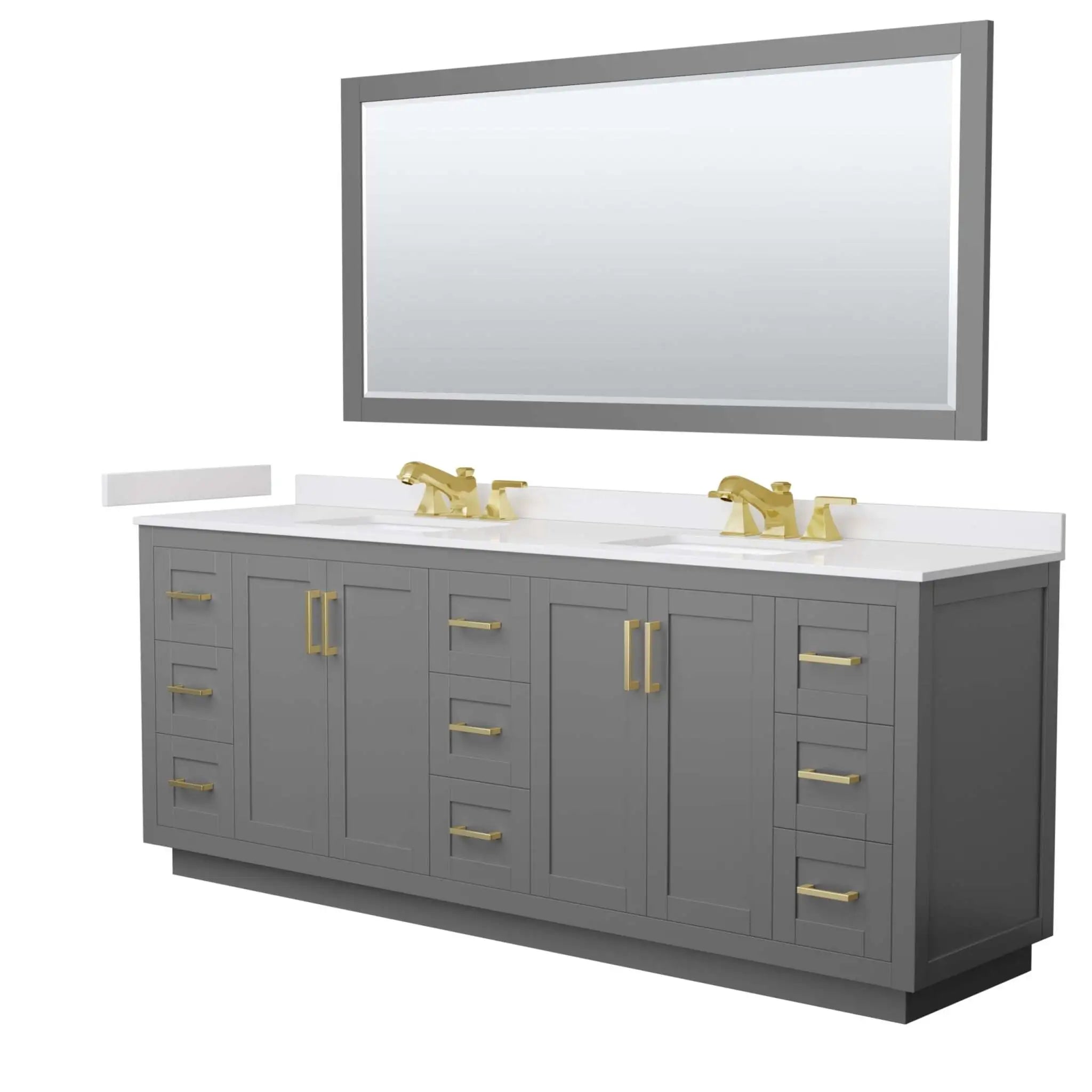 84" Miranda Double Bathroom Vanity in Dark Gray with Brushed Gold Trim & 70" Mirror by Wyndham