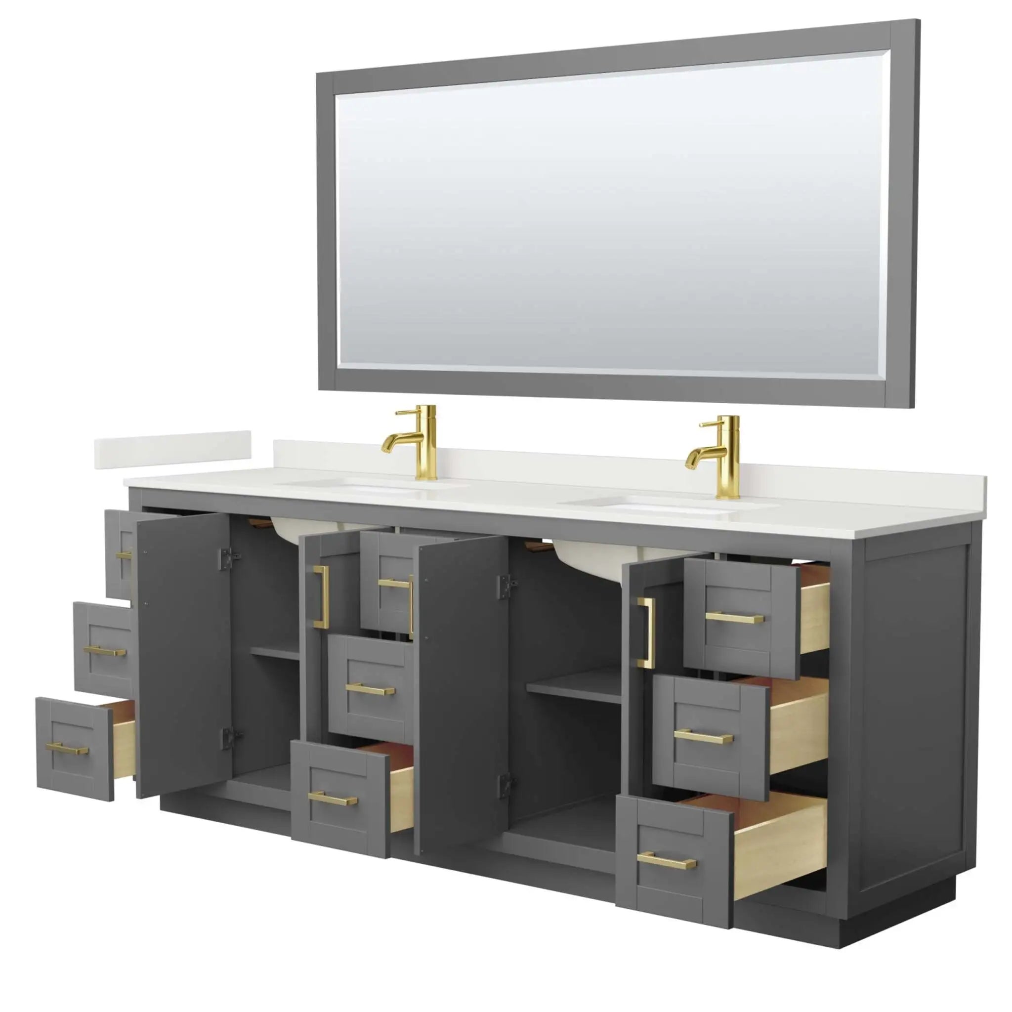 84" Miranda Double Bathroom Vanity in Dark Gray with Brushed Gold Trim & 70" Mirror by Wyndham