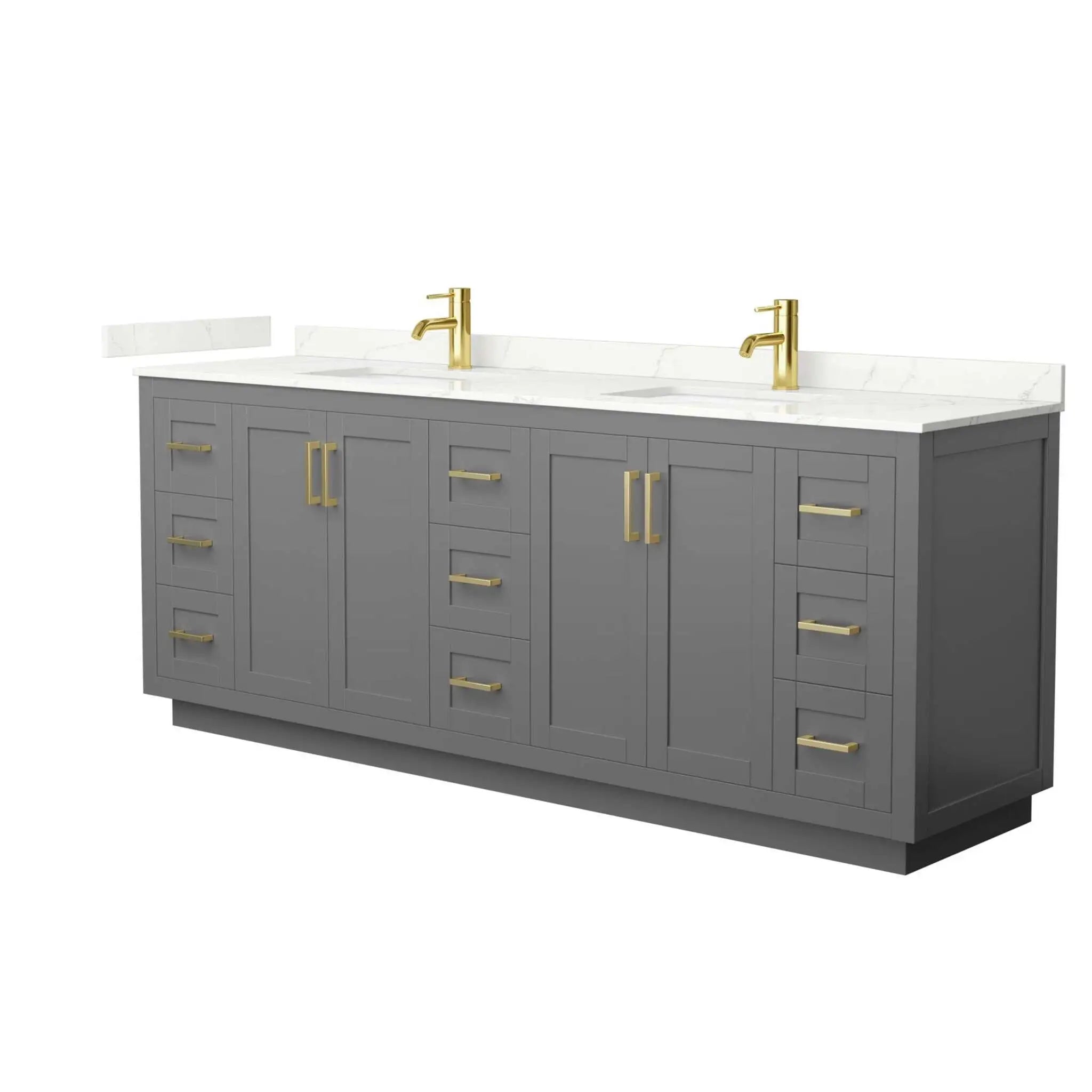 84" Miranda Double Bathroom Vanity in Dark Gray with Brushed Gold Trim by Wyndham