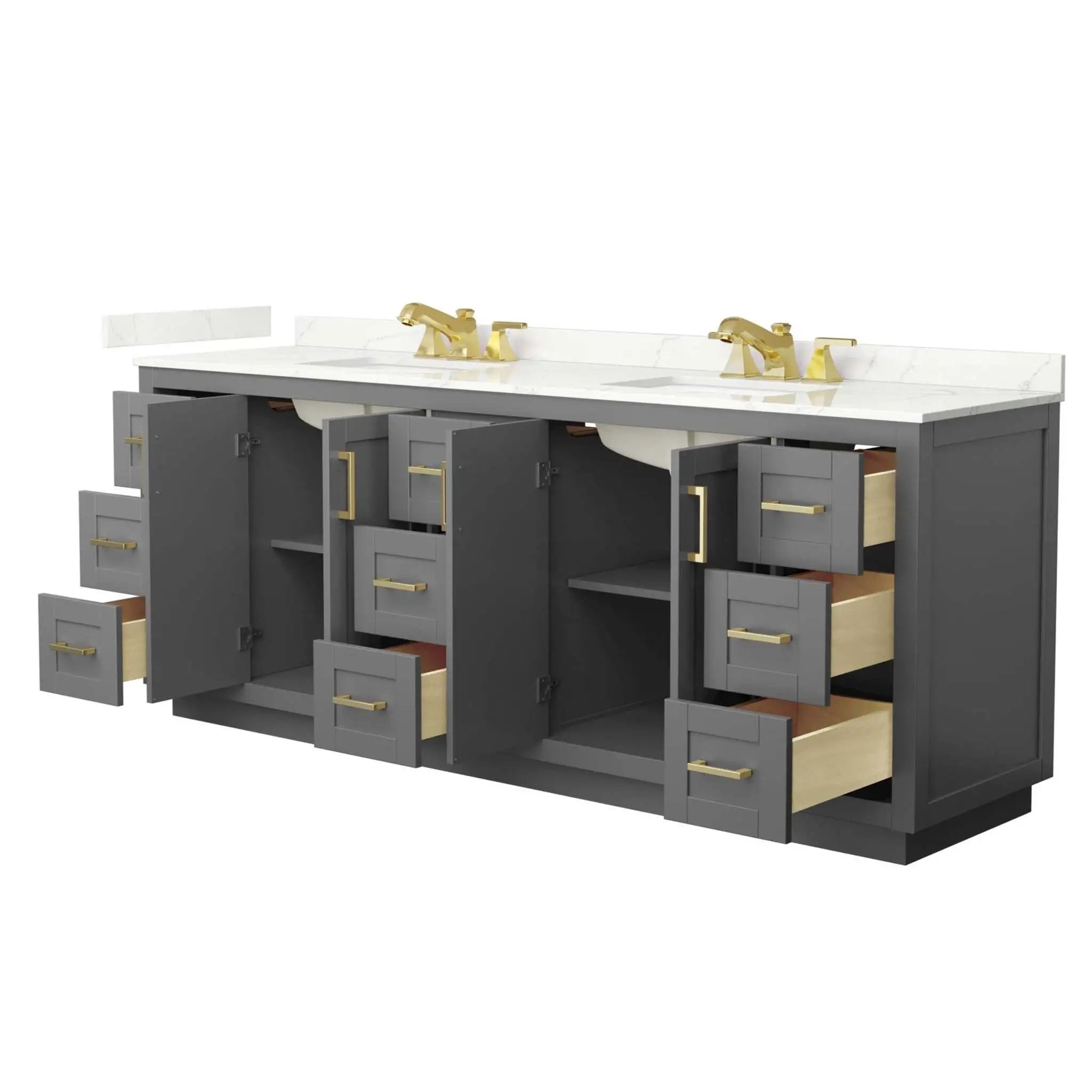 84" Miranda Double Bathroom Vanity in Dark Gray with Brushed Gold Trim by Wyndham