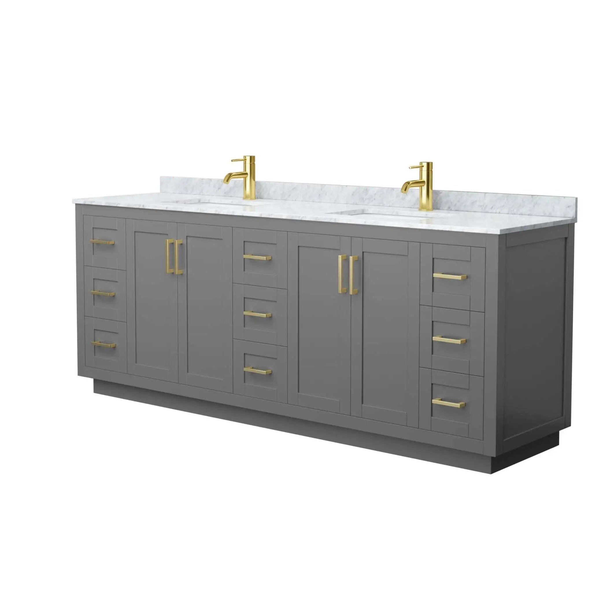 84" Miranda Double Bathroom Vanity in Dark Gray with Brushed Gold Trim by Wyndham