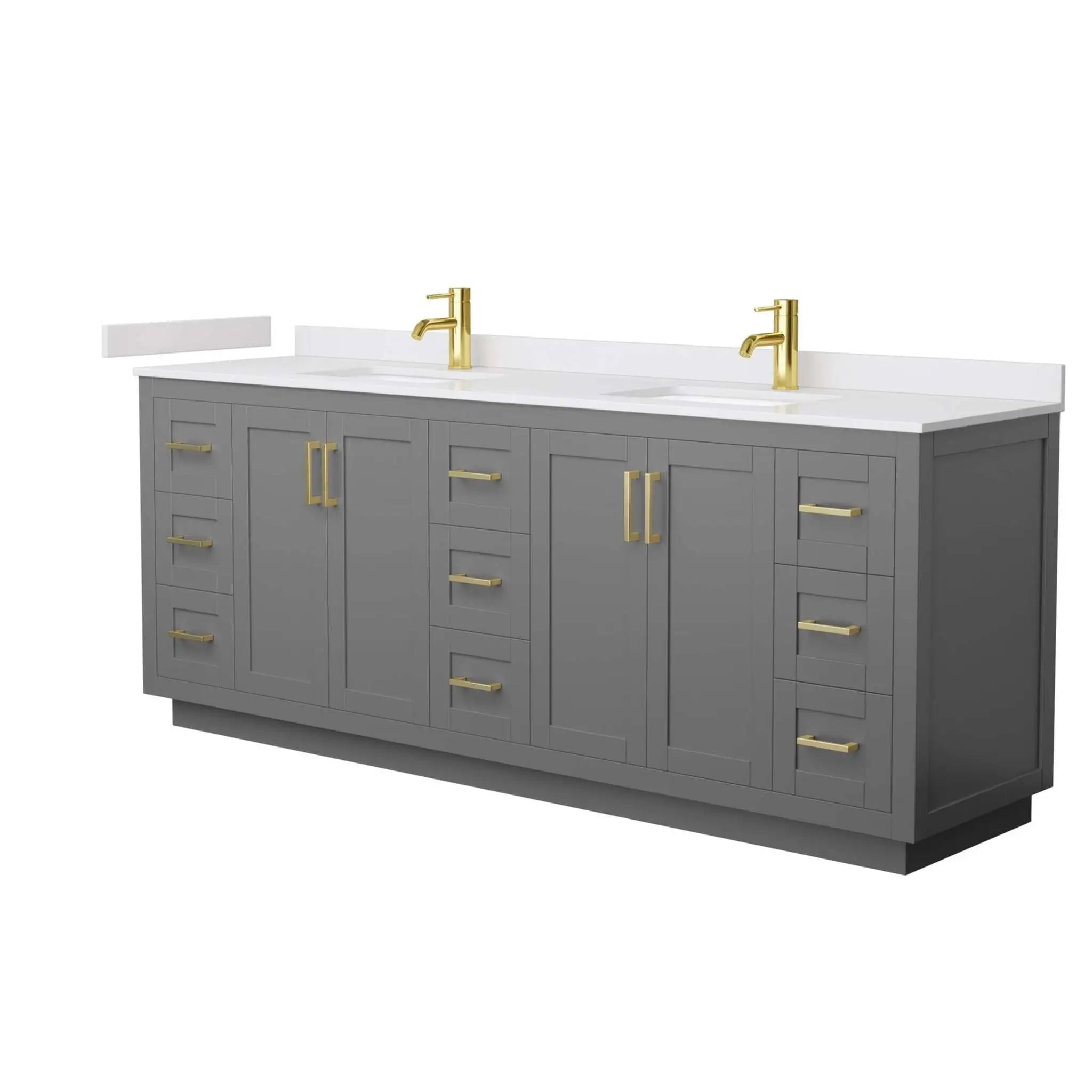 84" Miranda Double Bathroom Vanity in Dark Gray with Brushed Gold Trim by Wyndham