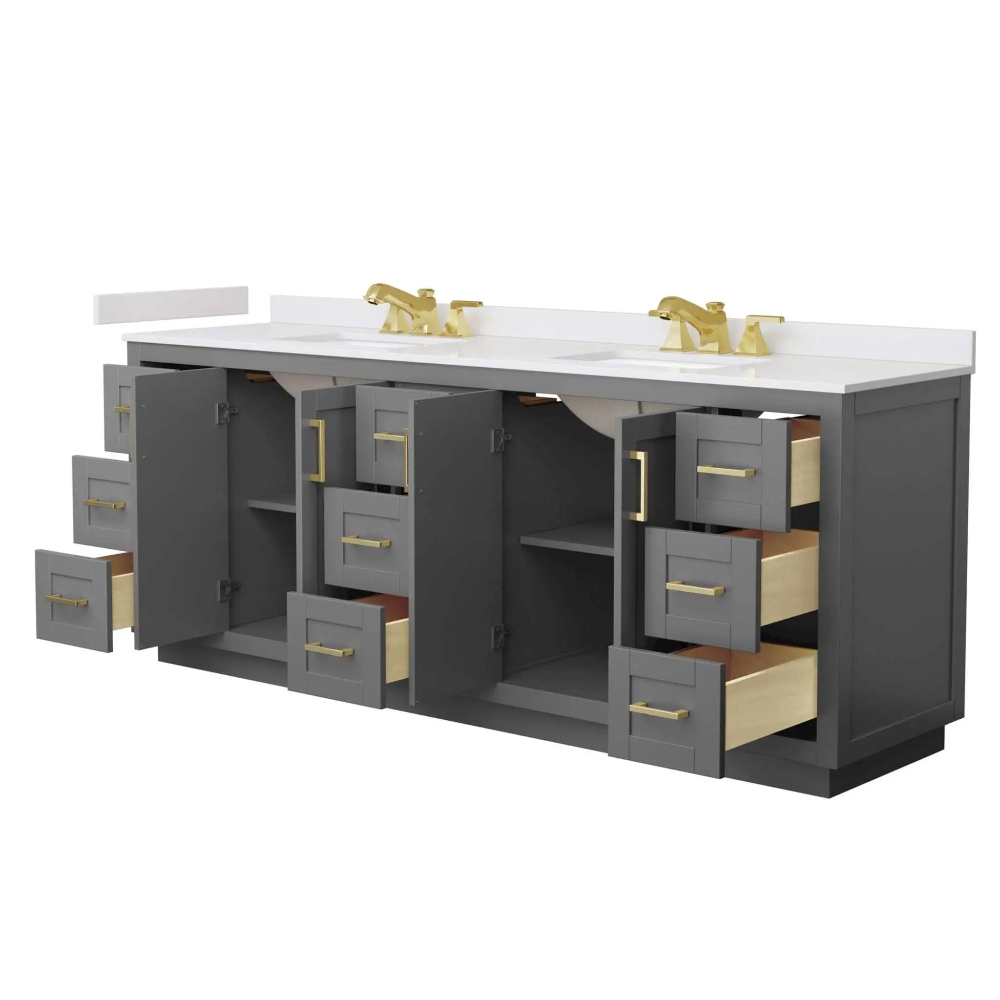 84" Miranda Double Bathroom Vanity in Dark Gray with Brushed Gold Trim by Wyndham
