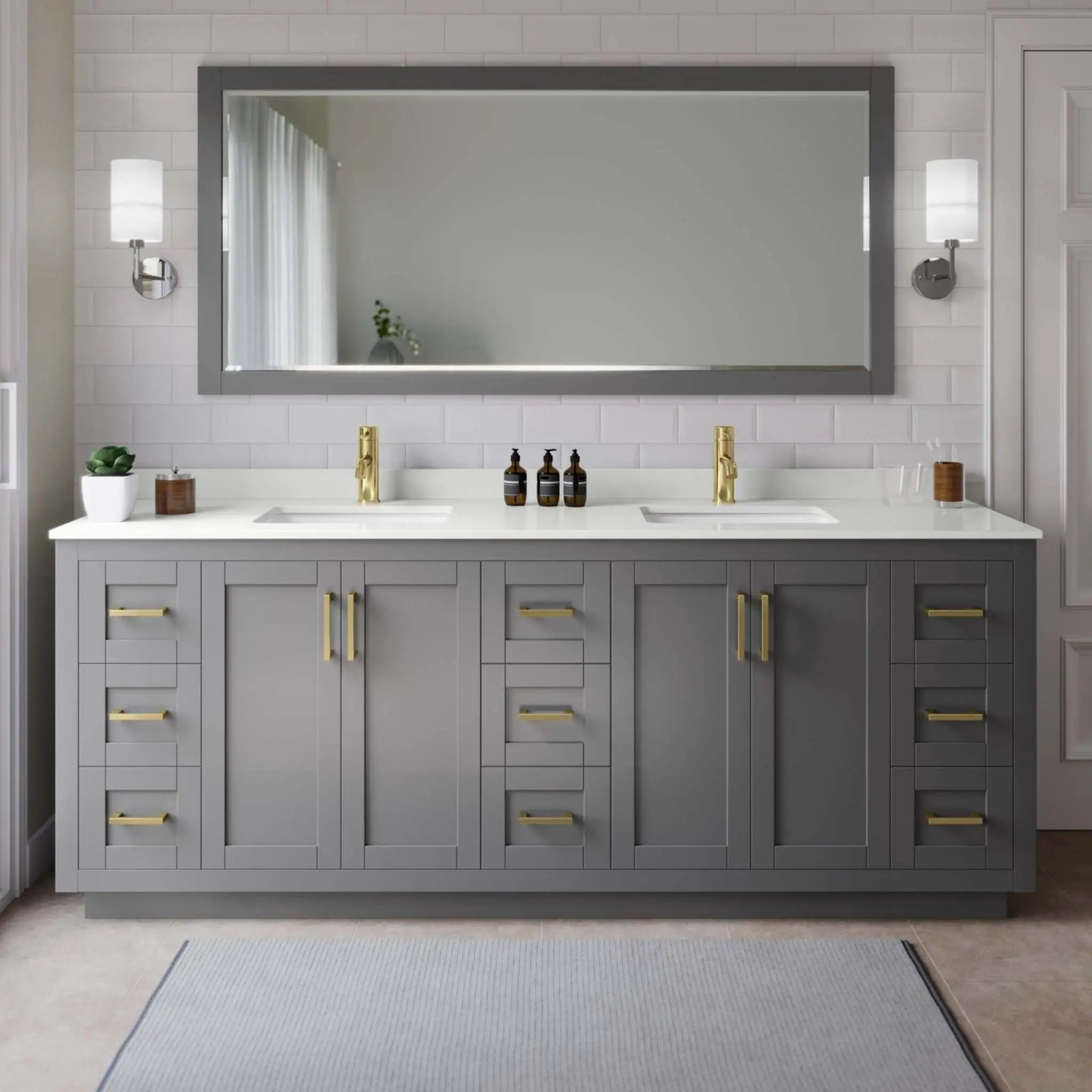 84" Miranda Double Bathroom Vanity in Dark Gray with Brushed Gold Trim by Wyndham