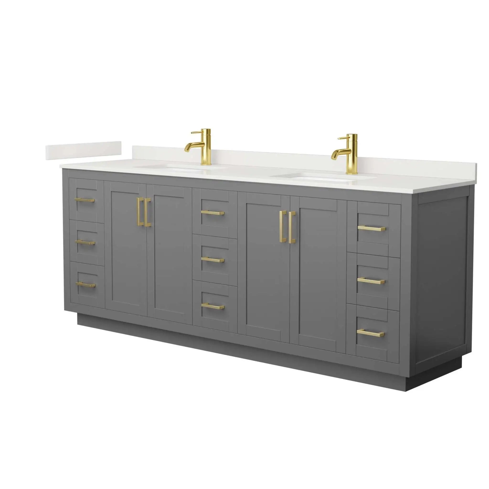 84" Miranda Double Bathroom Vanity in Dark Gray with Brushed Gold Trim by Wyndham