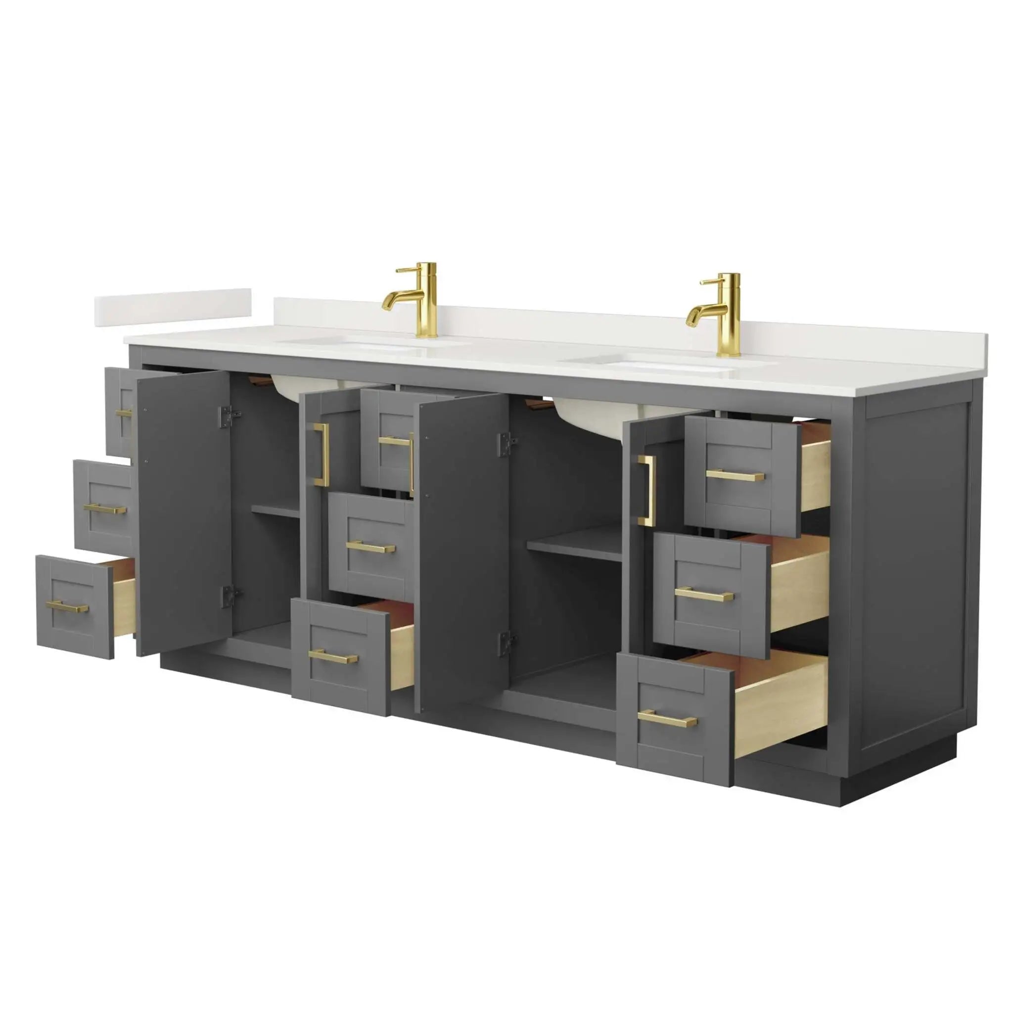 84" Miranda Double Bathroom Vanity in Dark Gray with Brushed Gold Trim by Wyndham
