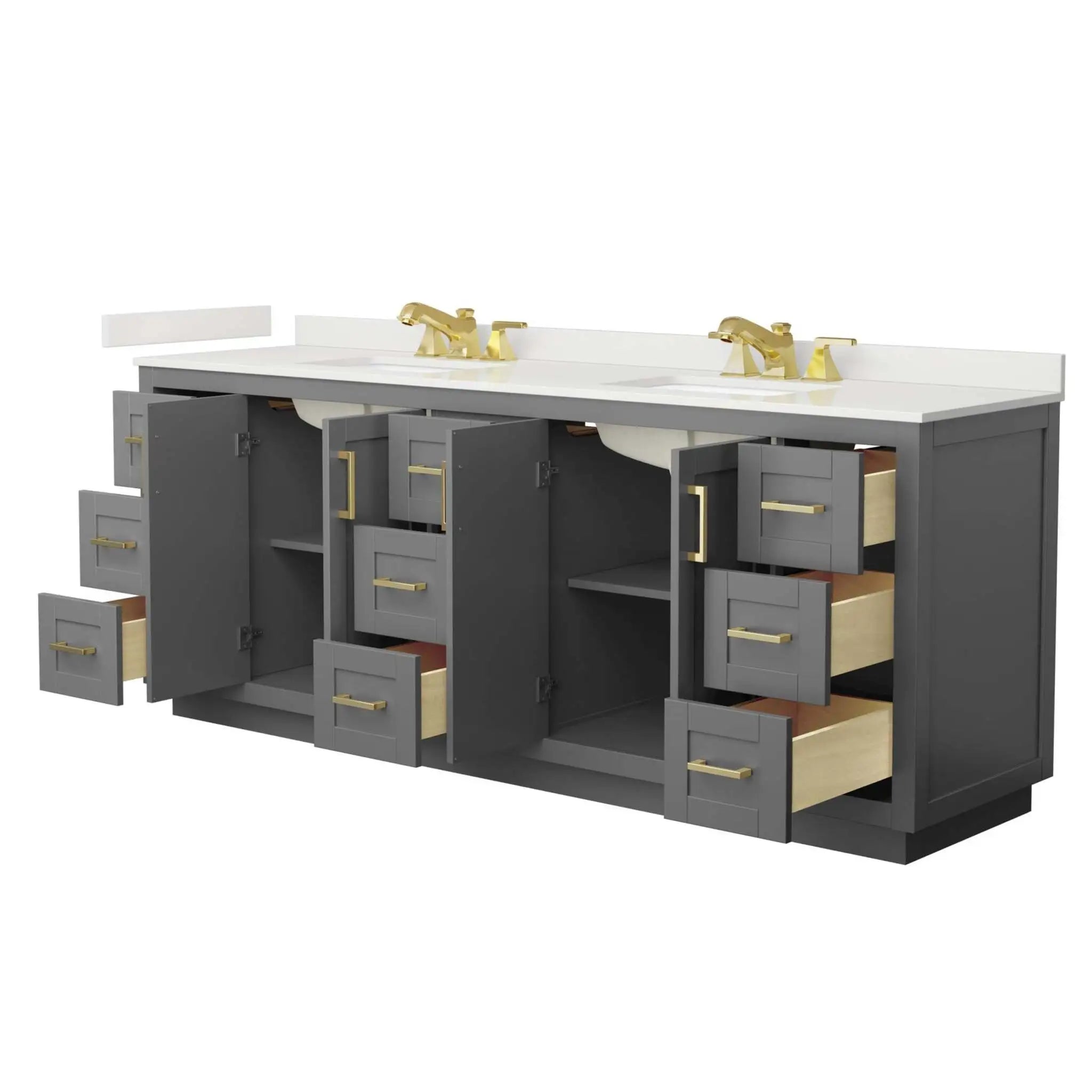 84" Miranda Double Bathroom Vanity in Dark Gray with Brushed Gold Trim by Wyndham