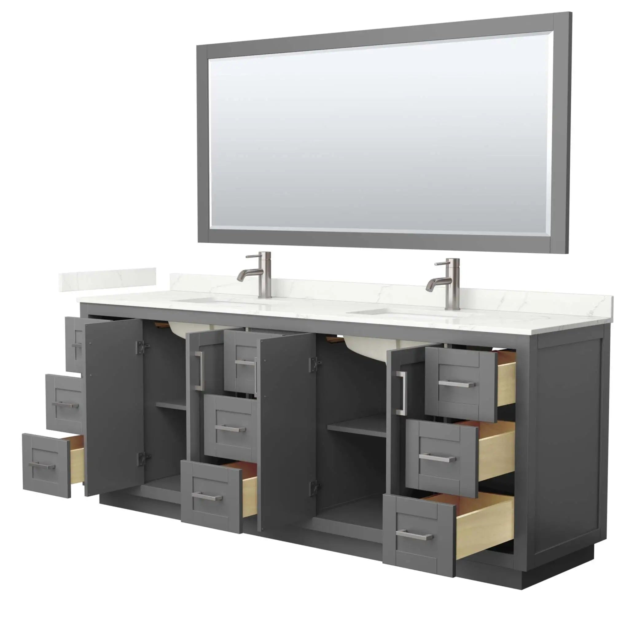 84" Miranda Double Bathroom Vanity in Dark Gray with Brushed Nickel Trim & 70" Mirror by Wyndham