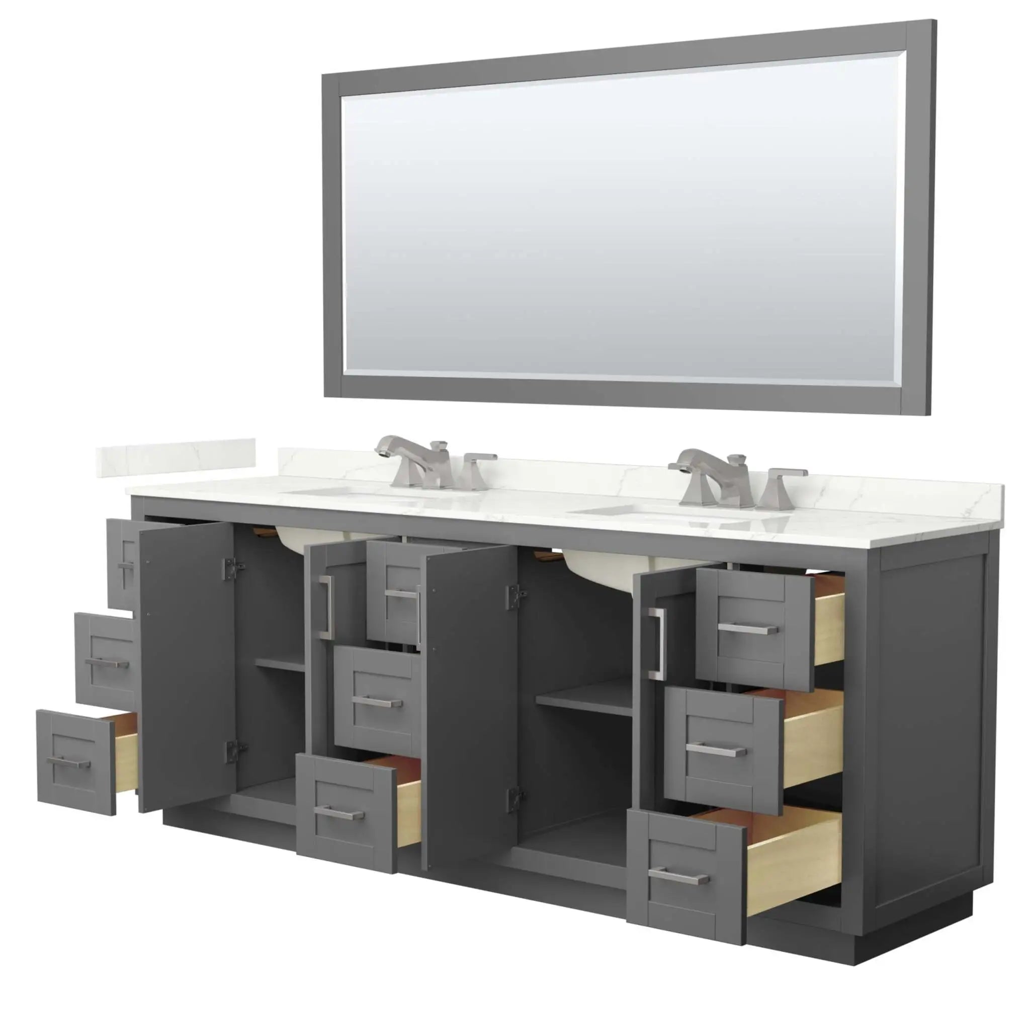 84" Miranda Double Bathroom Vanity in Dark Gray with Brushed Nickel Trim & 70" Mirror by Wyndham