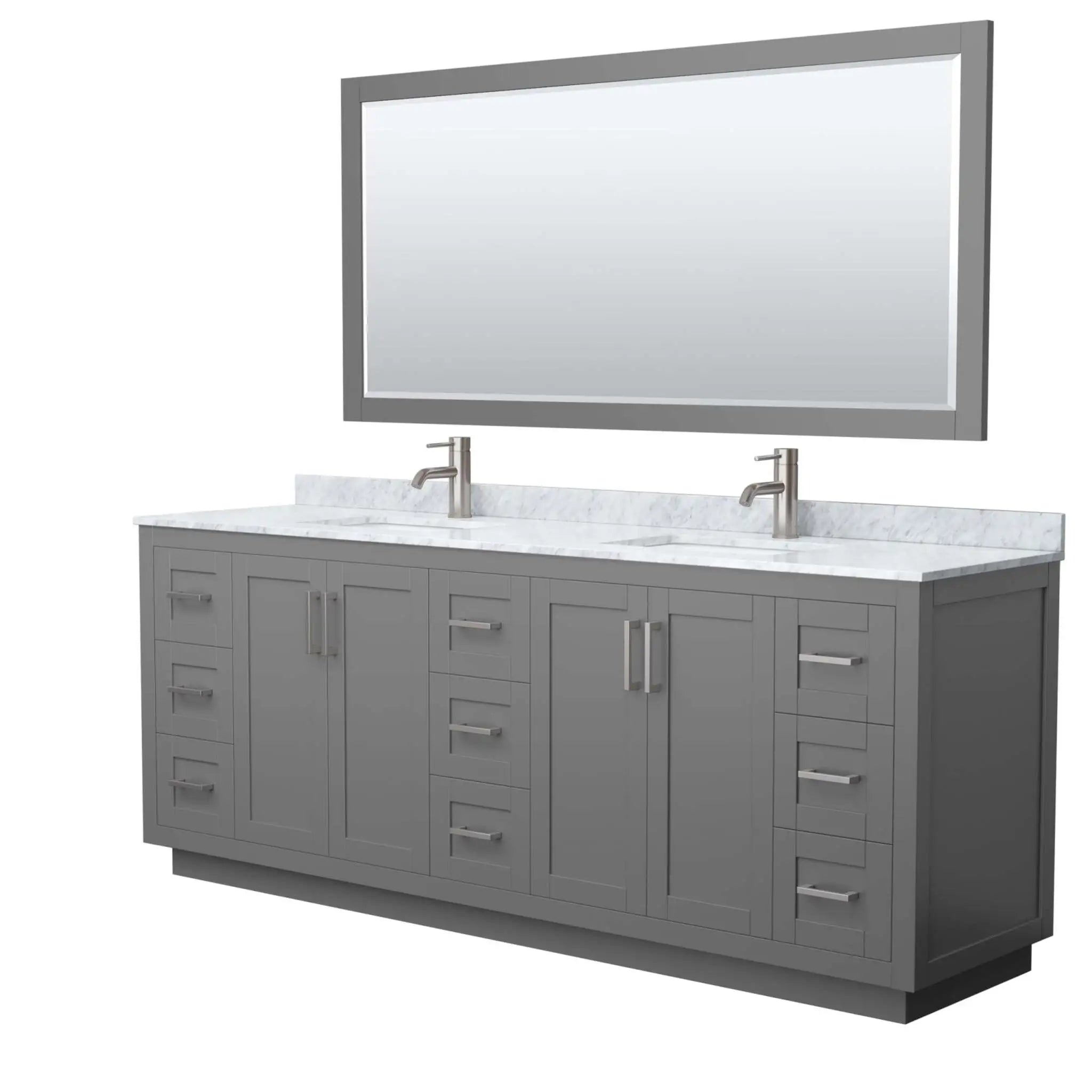 84" Miranda Double Bathroom Vanity in Dark Gray with Brushed Nickel Trim & 70" Mirror by Wyndham