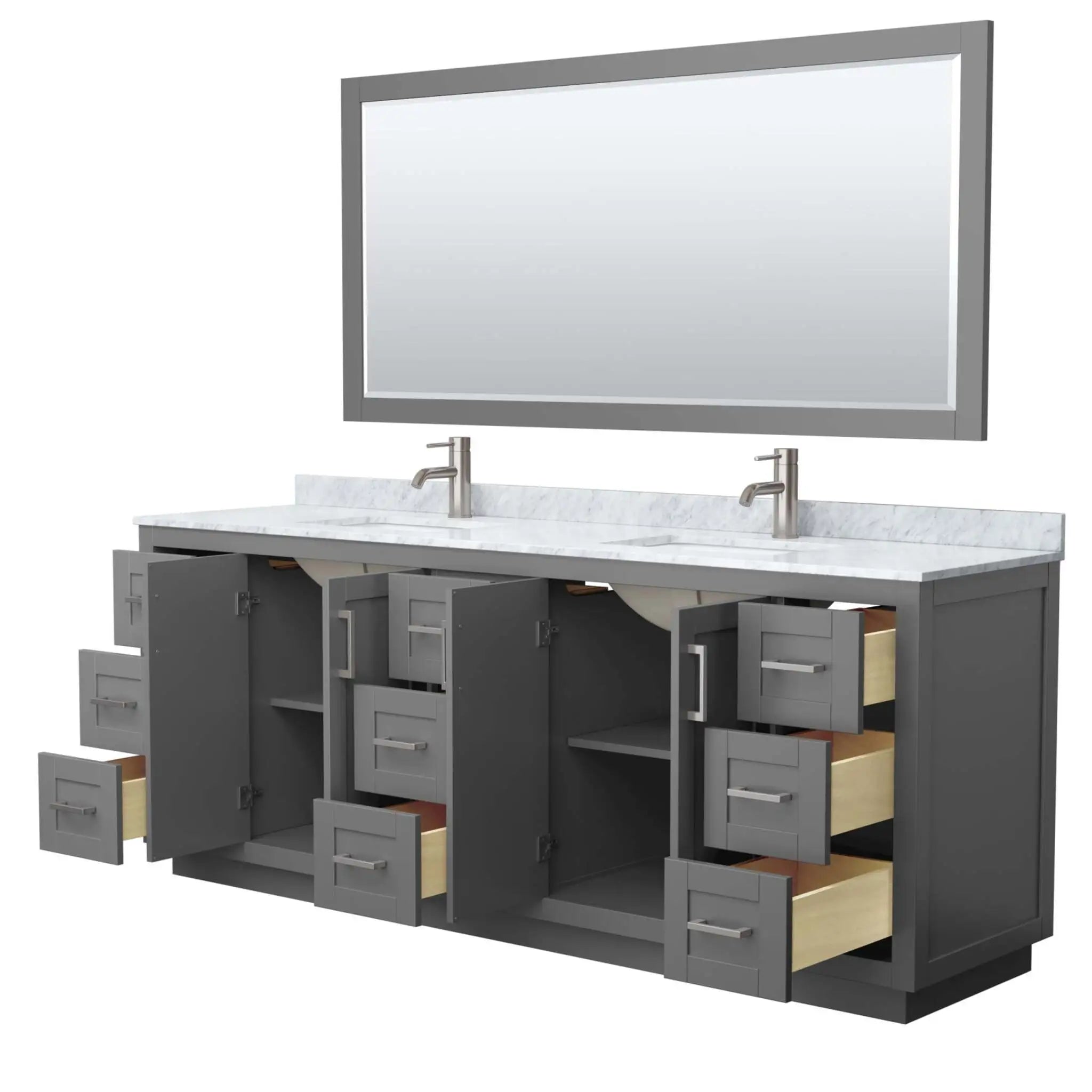 84" Miranda Double Bathroom Vanity in Dark Gray with Brushed Nickel Trim & 70" Mirror by Wyndham