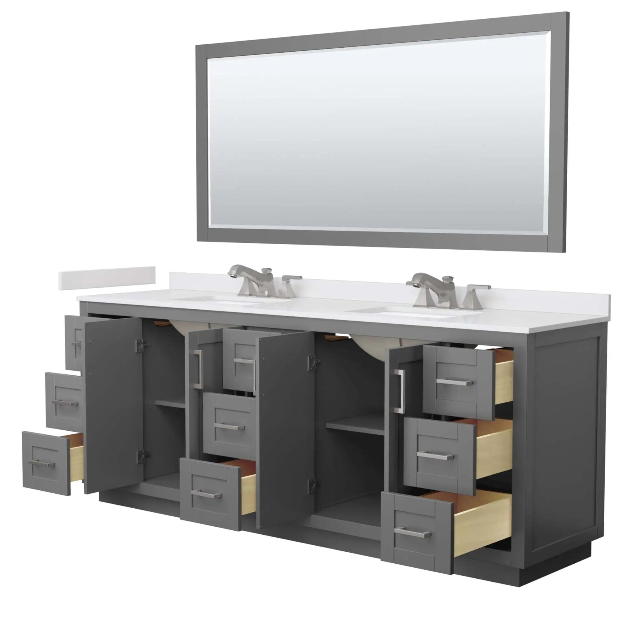 84" Miranda Double Bathroom Vanity in Dark Gray with Brushed Nickel Trim & 70" Mirror by Wyndham
