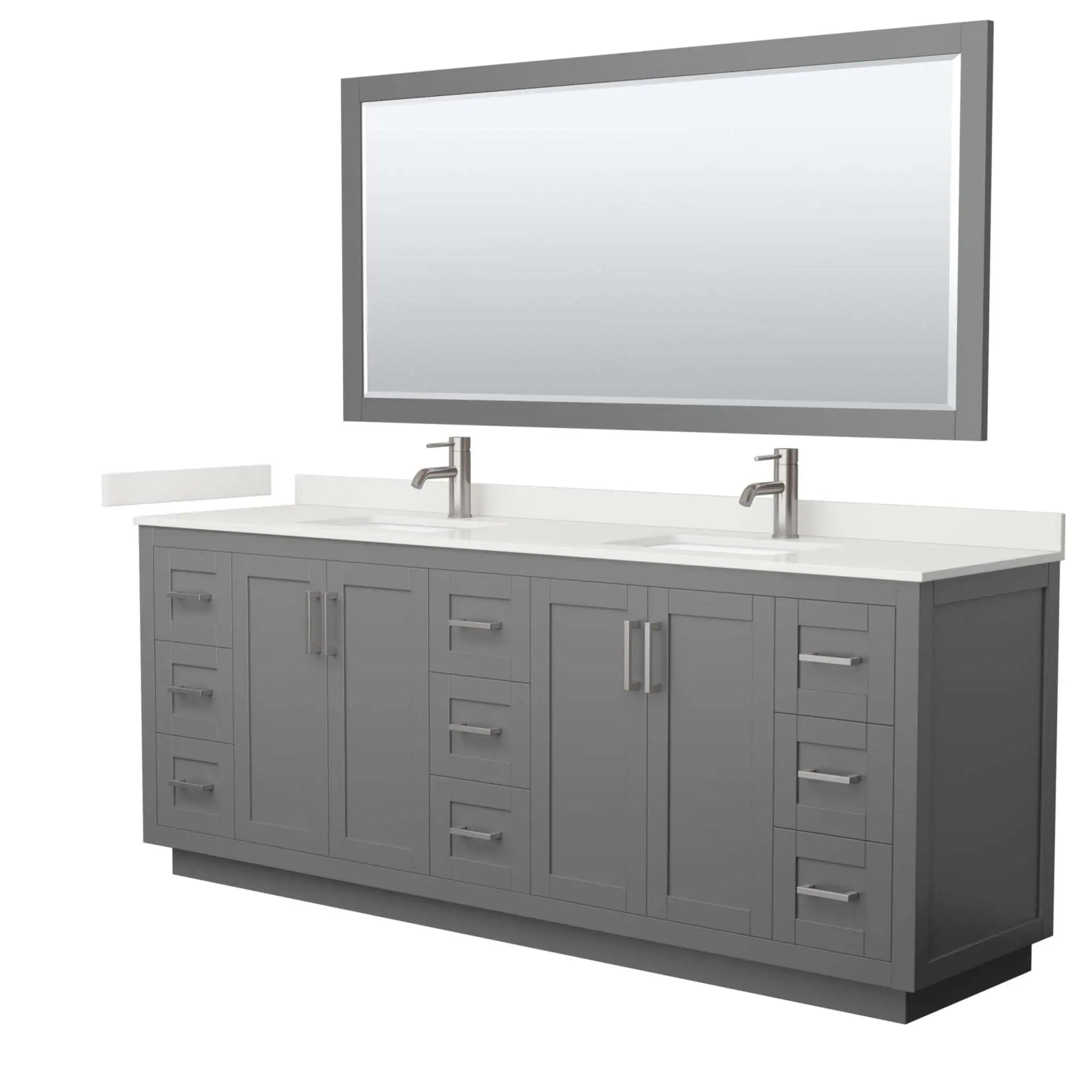 84" Miranda Double Bathroom Vanity in Dark Gray with Brushed Nickel Trim & 70" Mirror by Wyndham