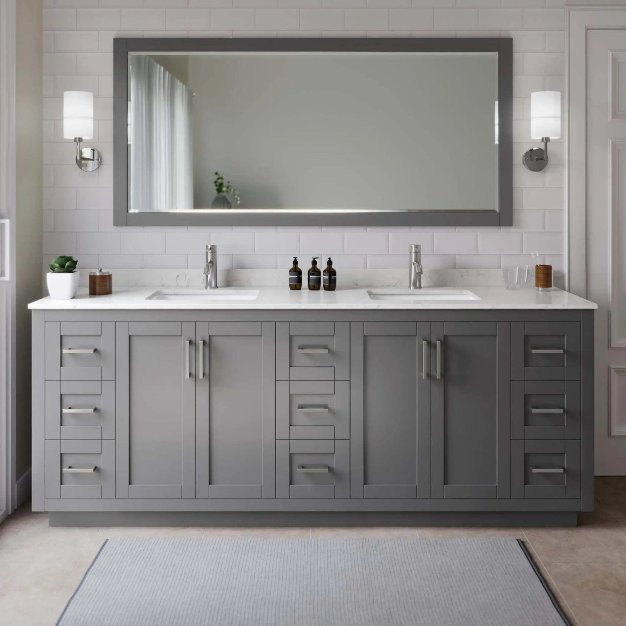 84" Miranda Double Bathroom Vanity in Dark Gray with Brushed Nickel Trim by Wyndham