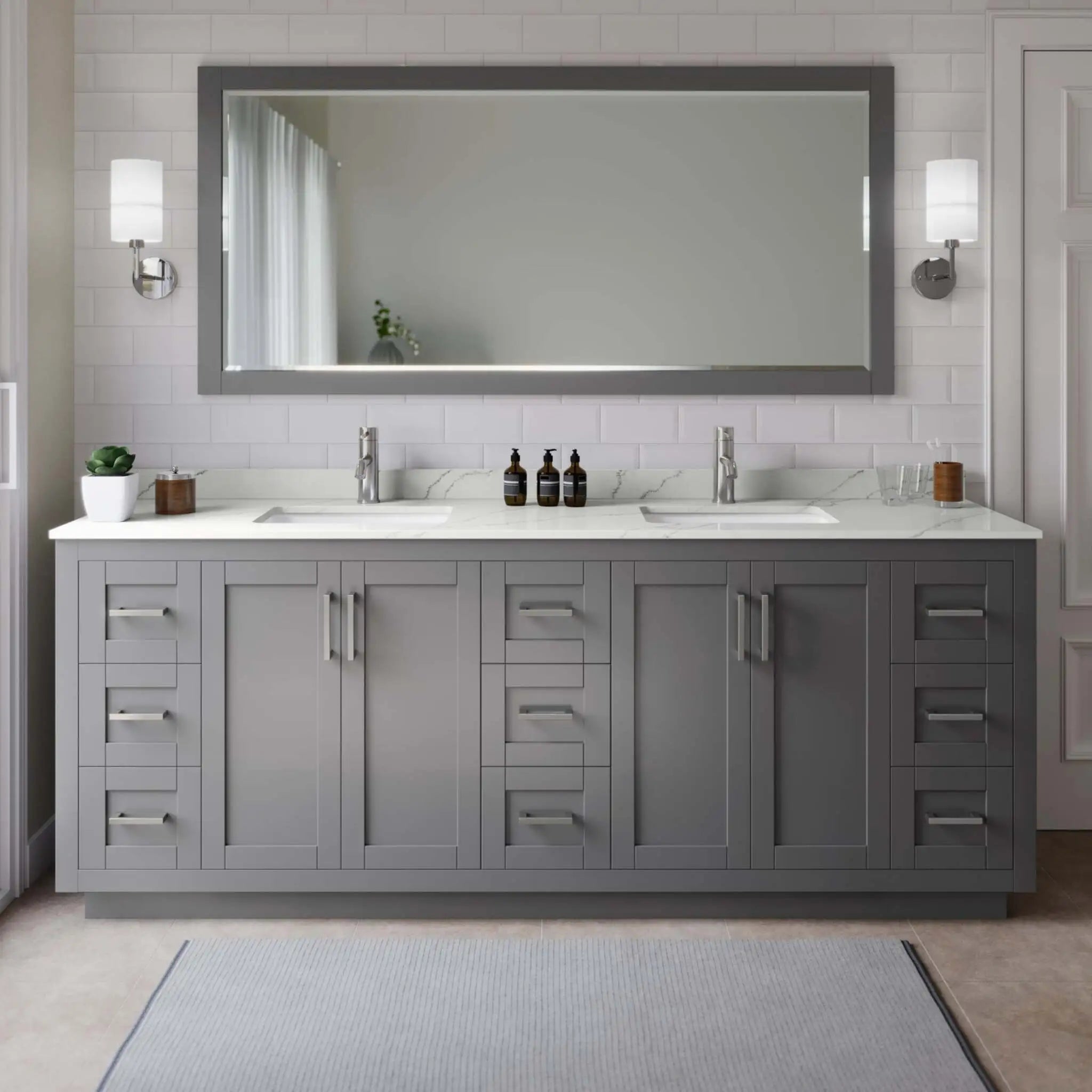 84" Miranda Double Bathroom Vanity in Dark Gray with Brushed Nickel Trim by Wyndham