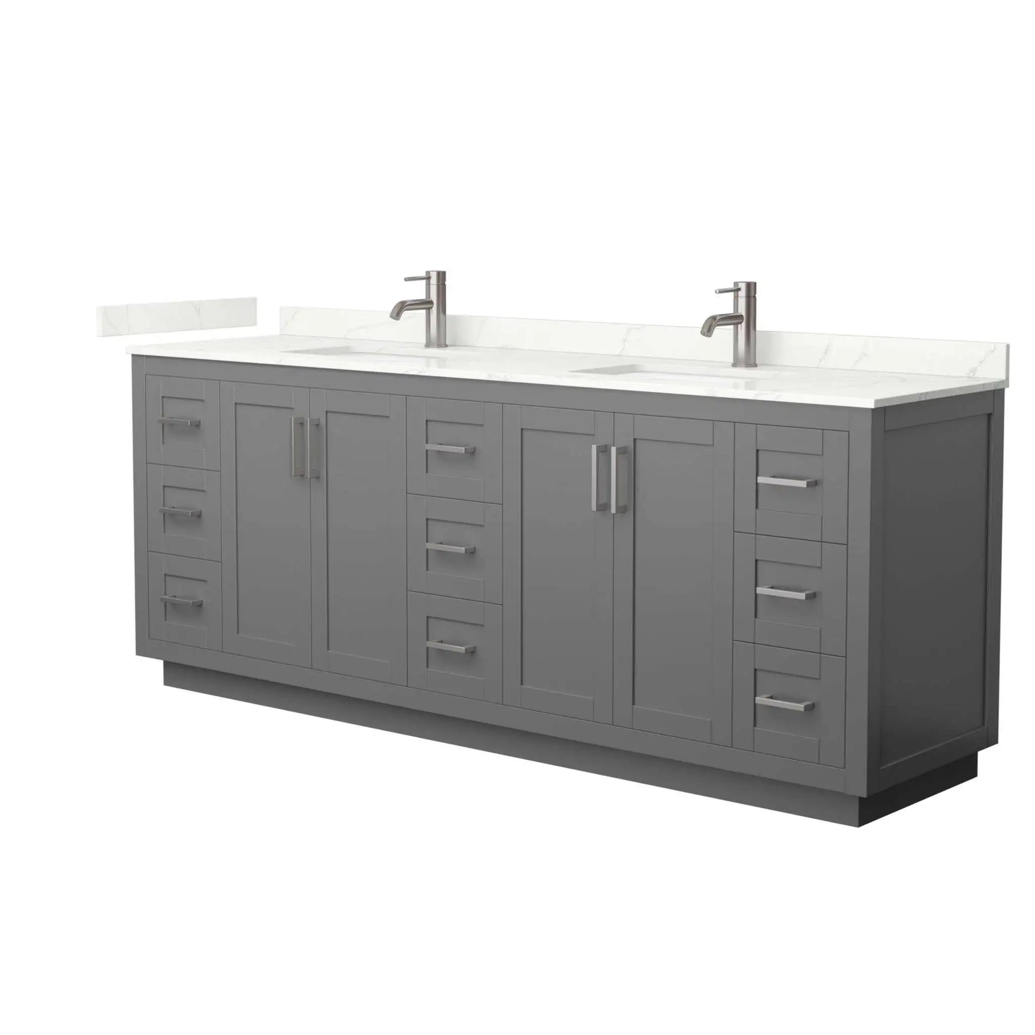 84" Miranda Double Bathroom Vanity in Dark Gray with Brushed Nickel Trim by Wyndham