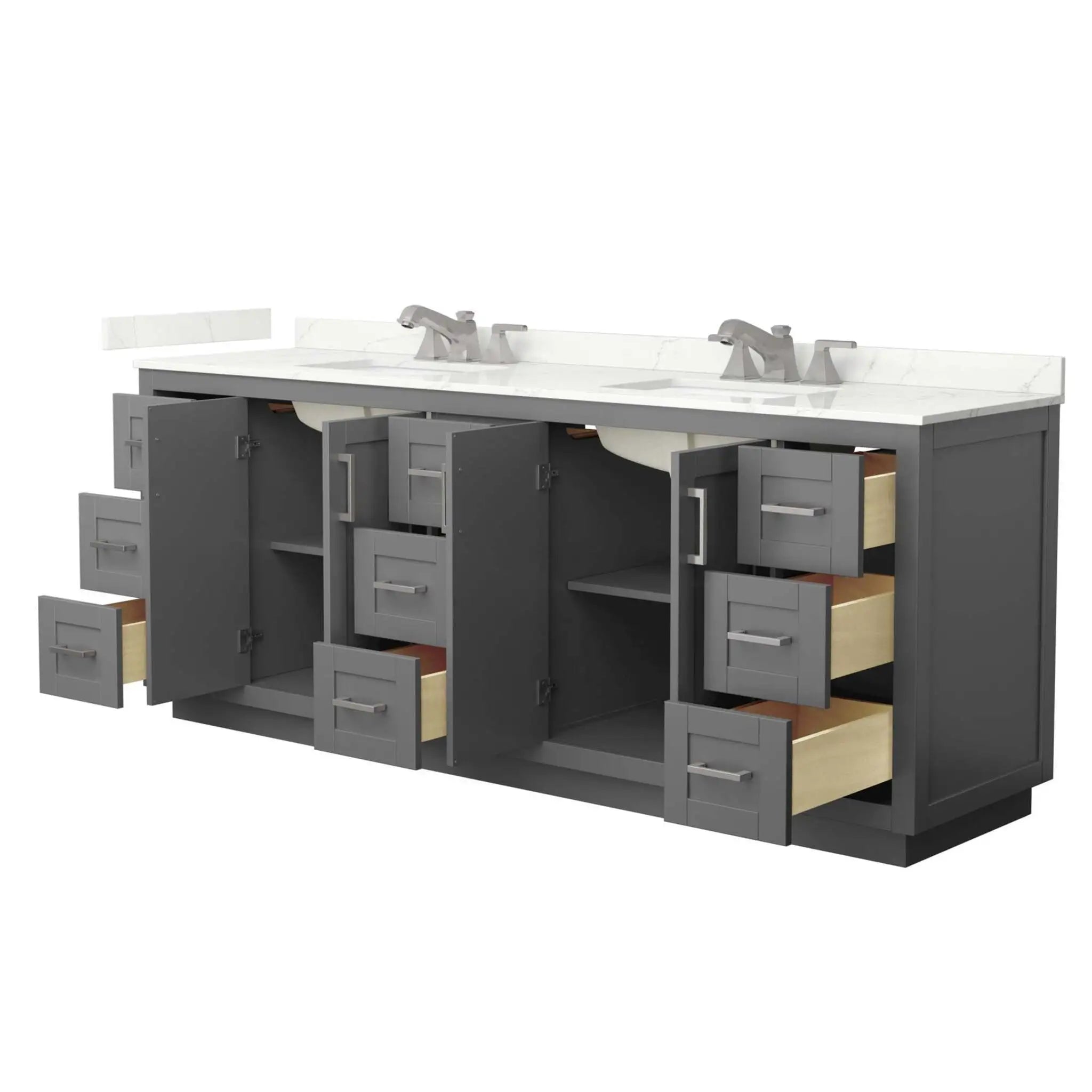 84" Miranda Double Bathroom Vanity in Dark Gray with Brushed Nickel Trim by Wyndham