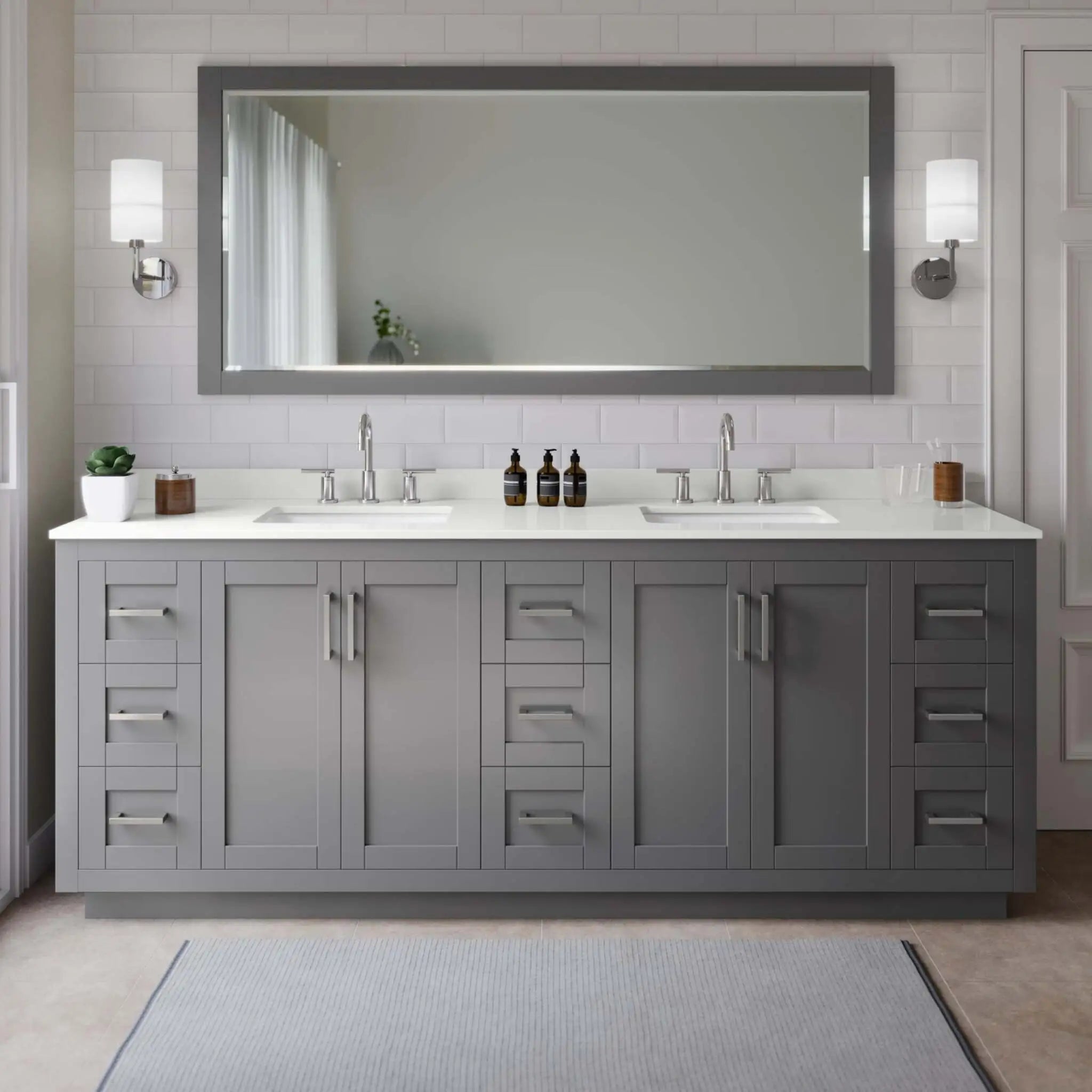 84" Miranda Double Bathroom Vanity in Dark Gray with Brushed Nickel Trim by Wyndham