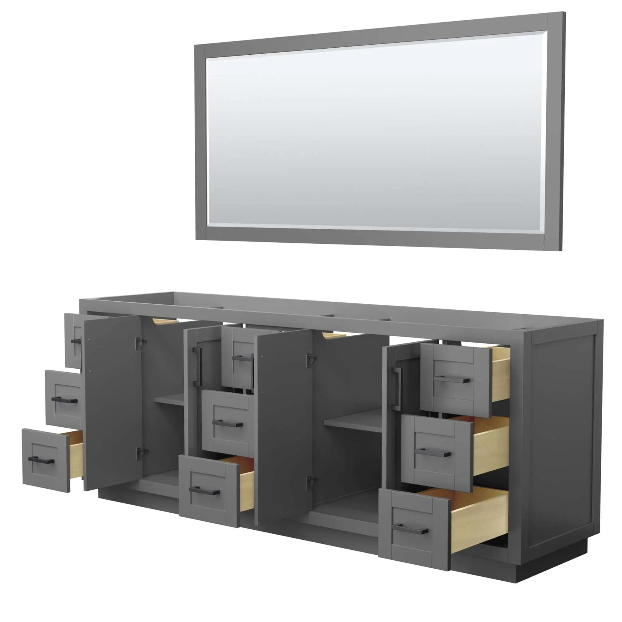 84" Miranda Double Bathroom Vanity in Dark Gray with Matte Black Trim & 70" Mirror by Wyndham