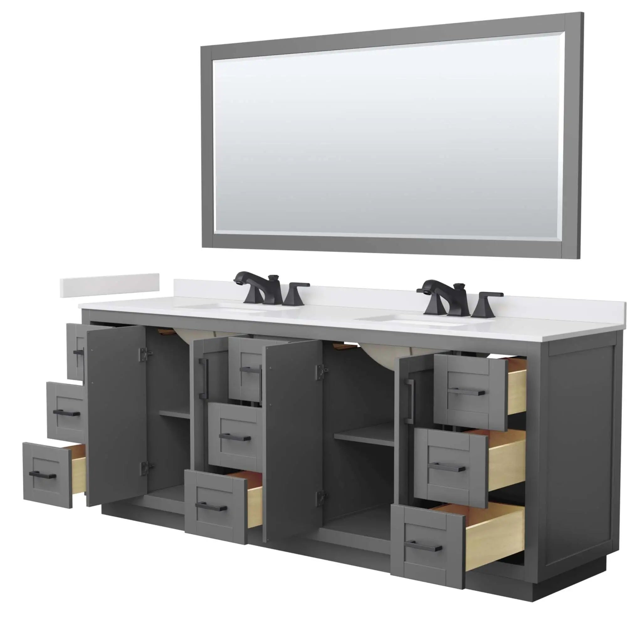 84" Miranda Double Bathroom Vanity in Dark Gray with Matte Black Trim & 70" Mirror by Wyndham