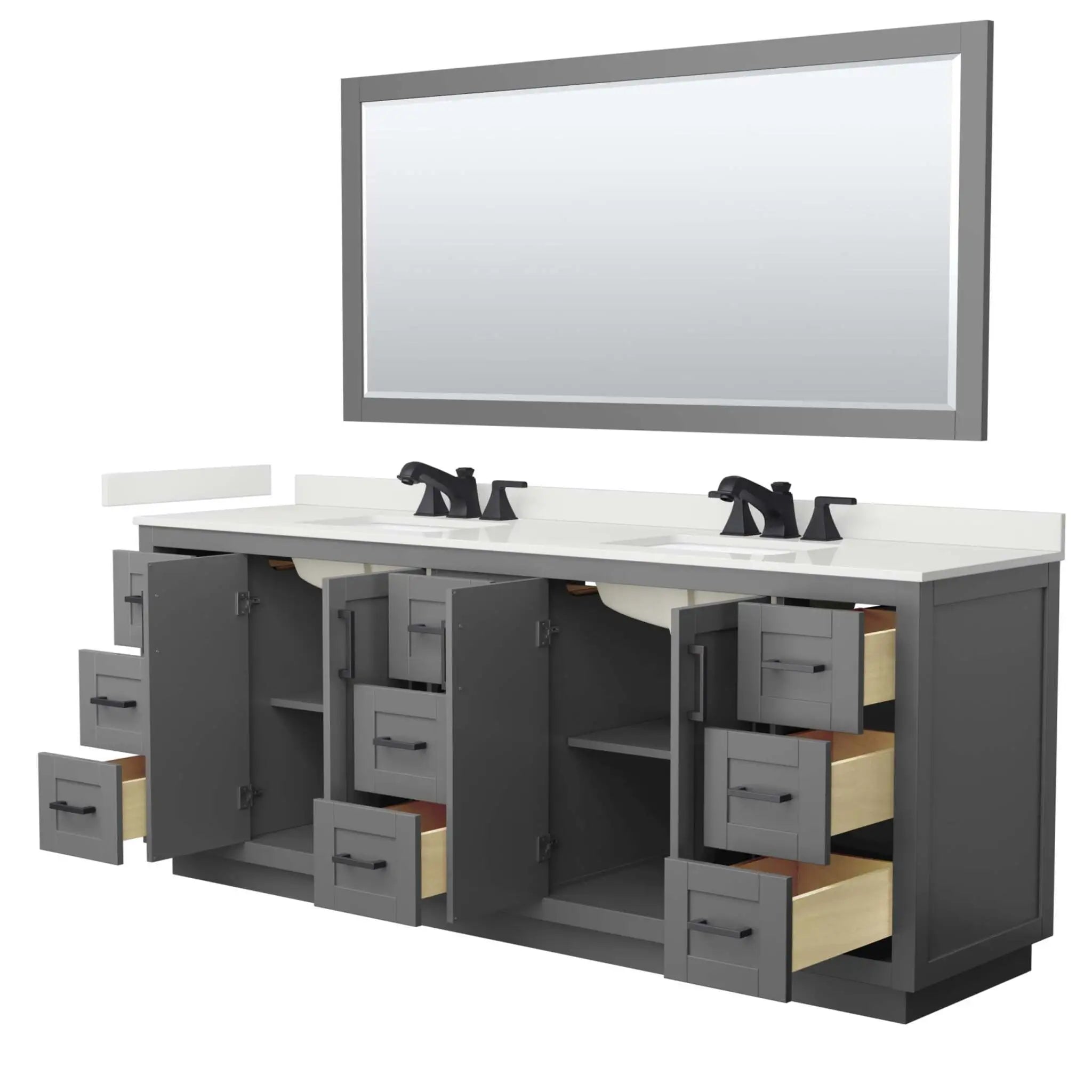 84" Miranda Double Bathroom Vanity in Dark Gray with Matte Black Trim & 70" Mirror by Wyndham