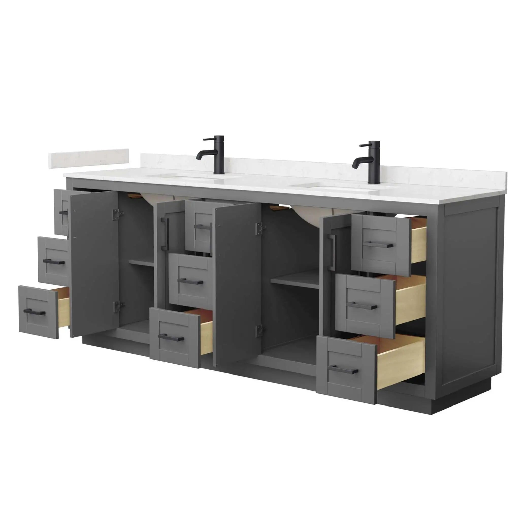 84" Miranda Double Bathroom Vanity in Dark Gray with Matte Black Trim by Wyndham