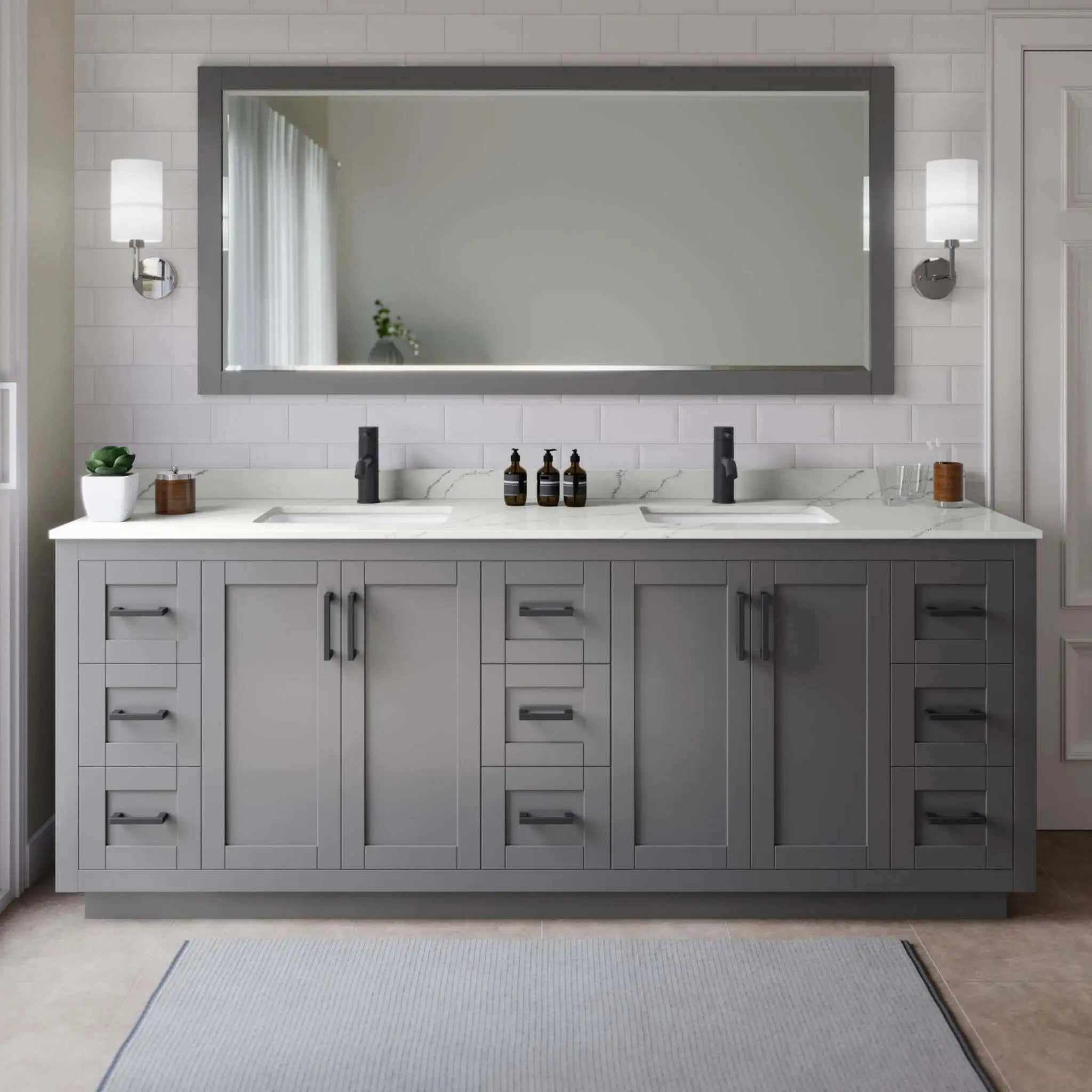84" Miranda Double Bathroom Vanity in Dark Gray with Matte Black Trim by Wyndham