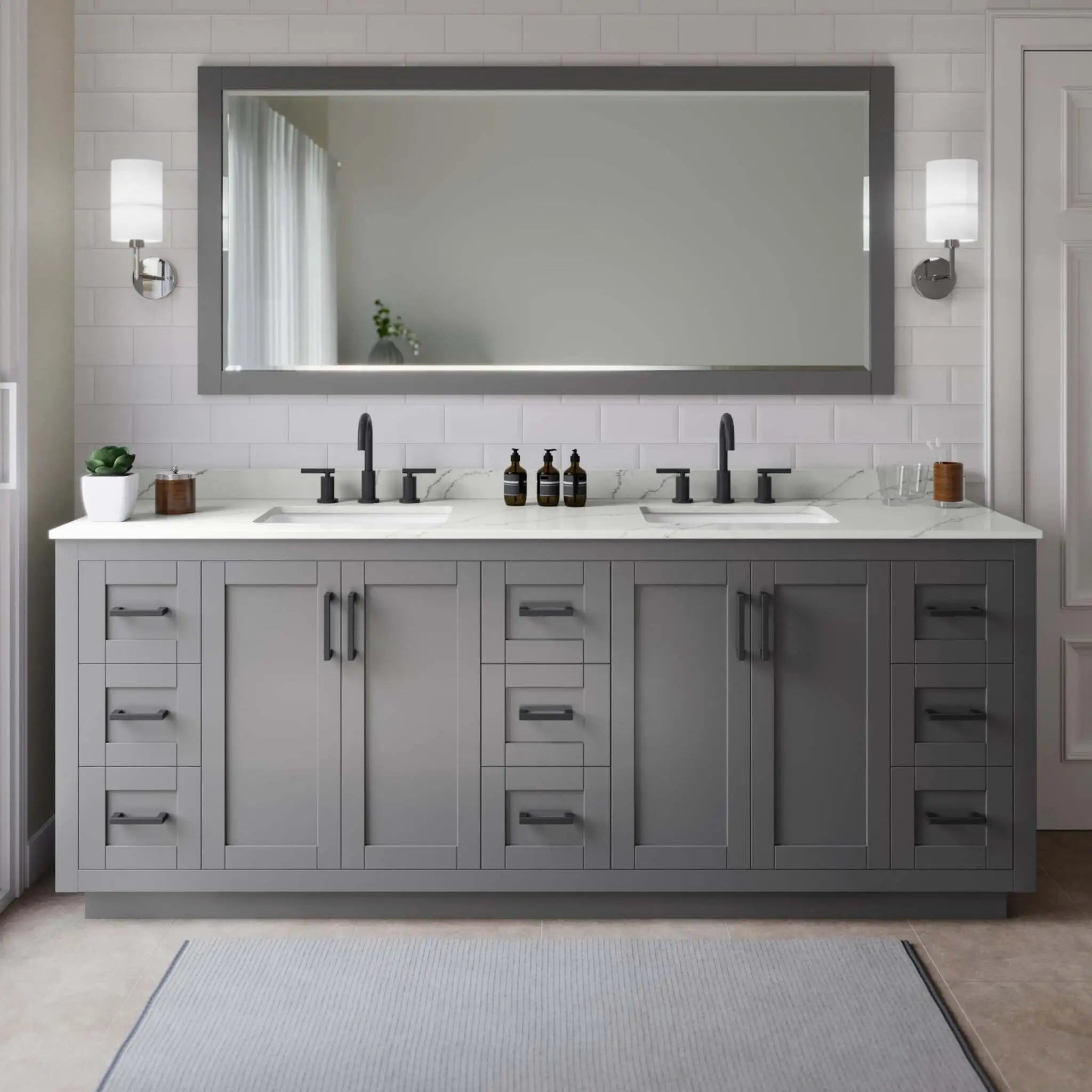 84" Miranda Double Bathroom Vanity in Dark Gray with Matte Black Trim by Wyndham