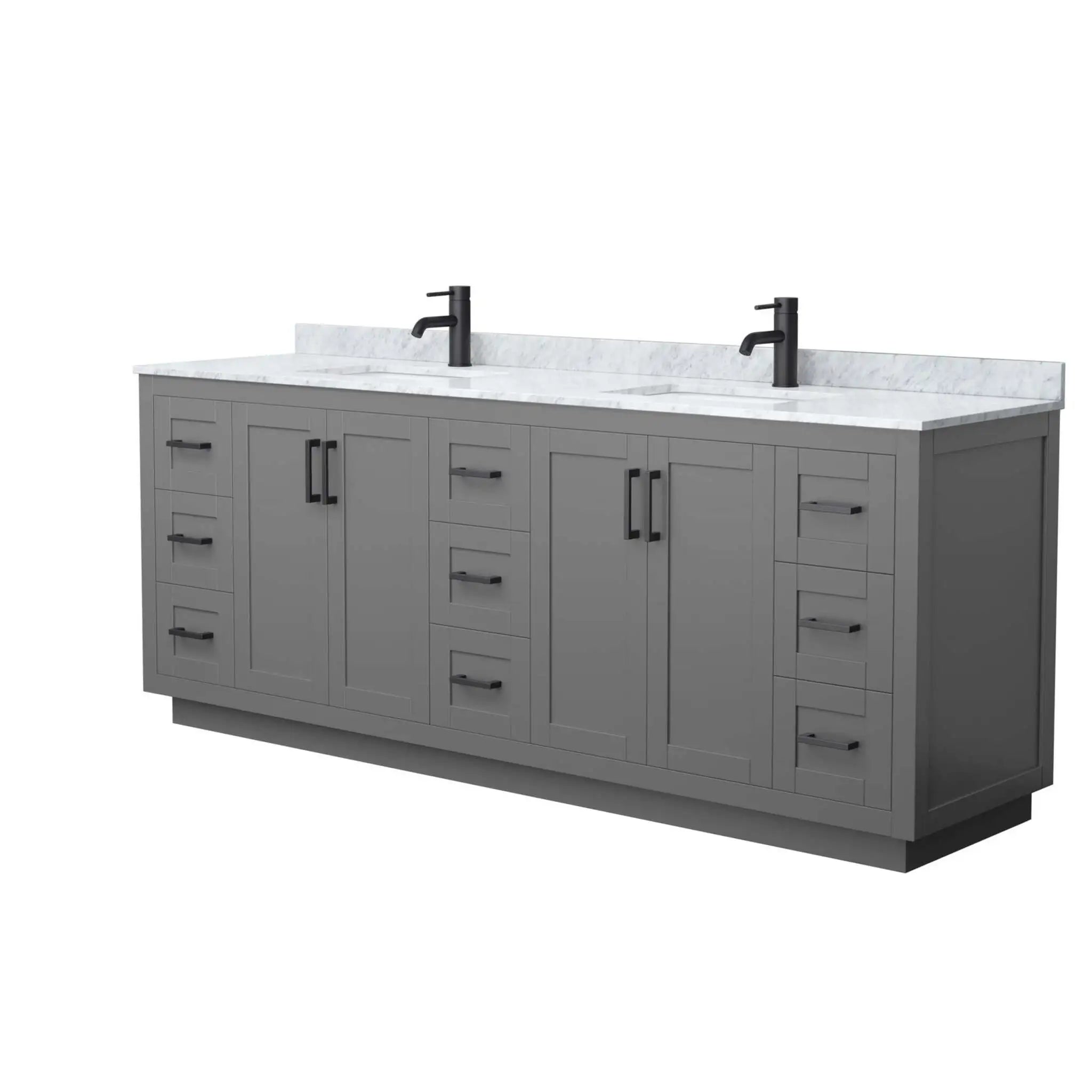 84" Miranda Double Bathroom Vanity in Dark Gray with Matte Black Trim by Wyndham