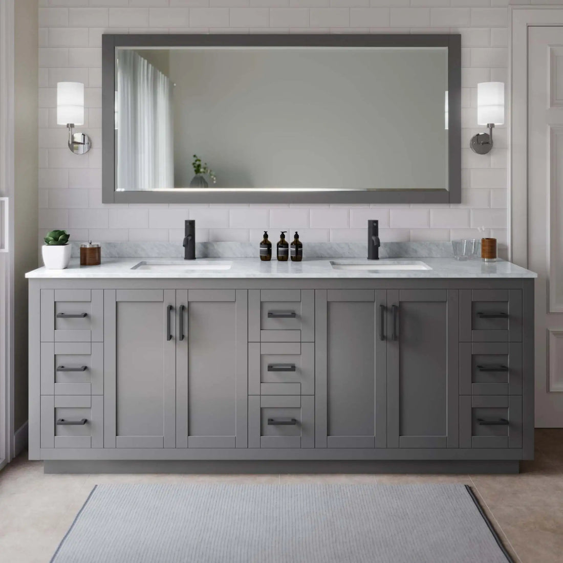 84" Miranda Double Bathroom Vanity in Dark Gray with Matte Black Trim by Wyndham