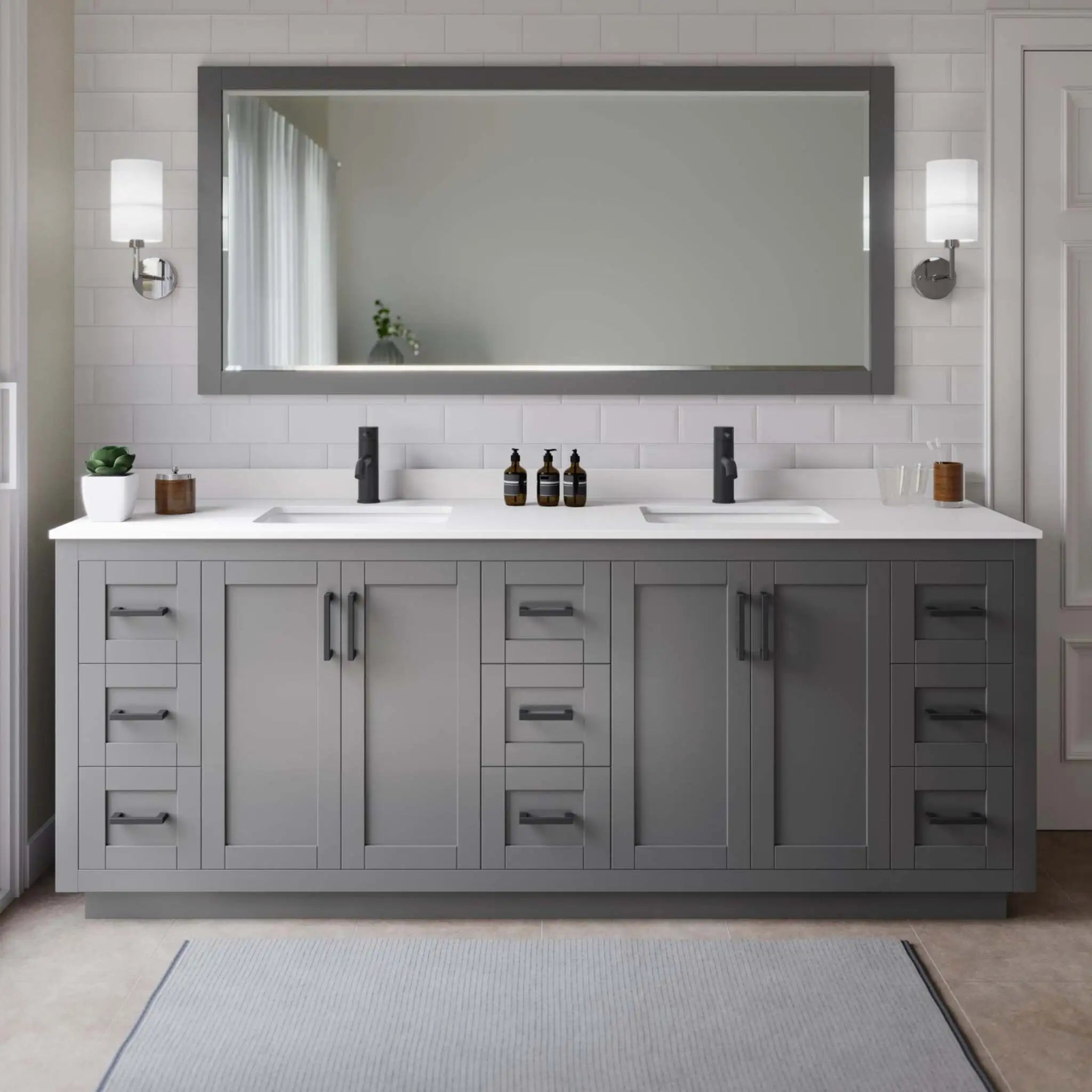 84" Miranda Double Bathroom Vanity in Dark Gray with Matte Black Trim by Wyndham