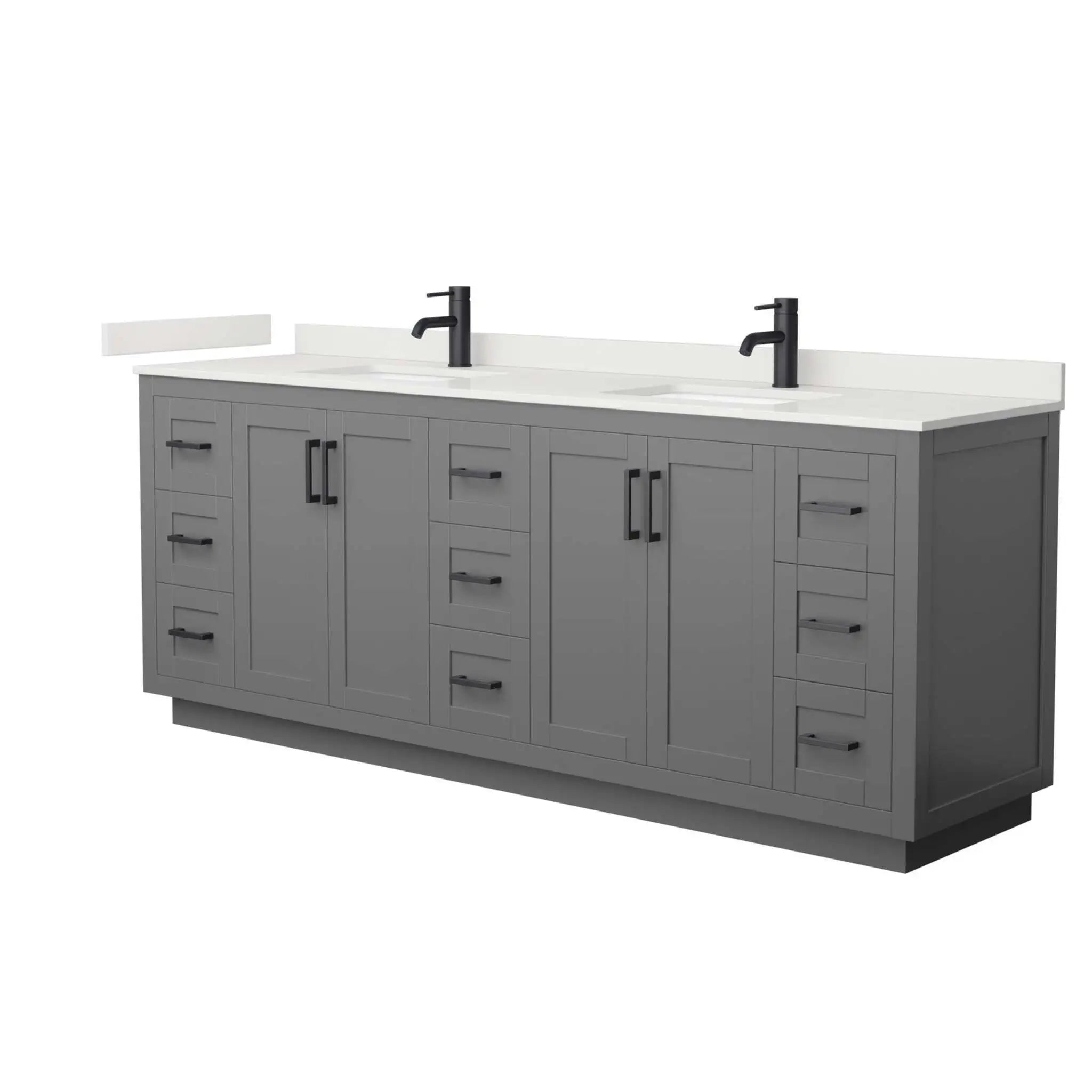 84" Miranda Double Bathroom Vanity in Dark Gray with Matte Black Trim by Wyndham