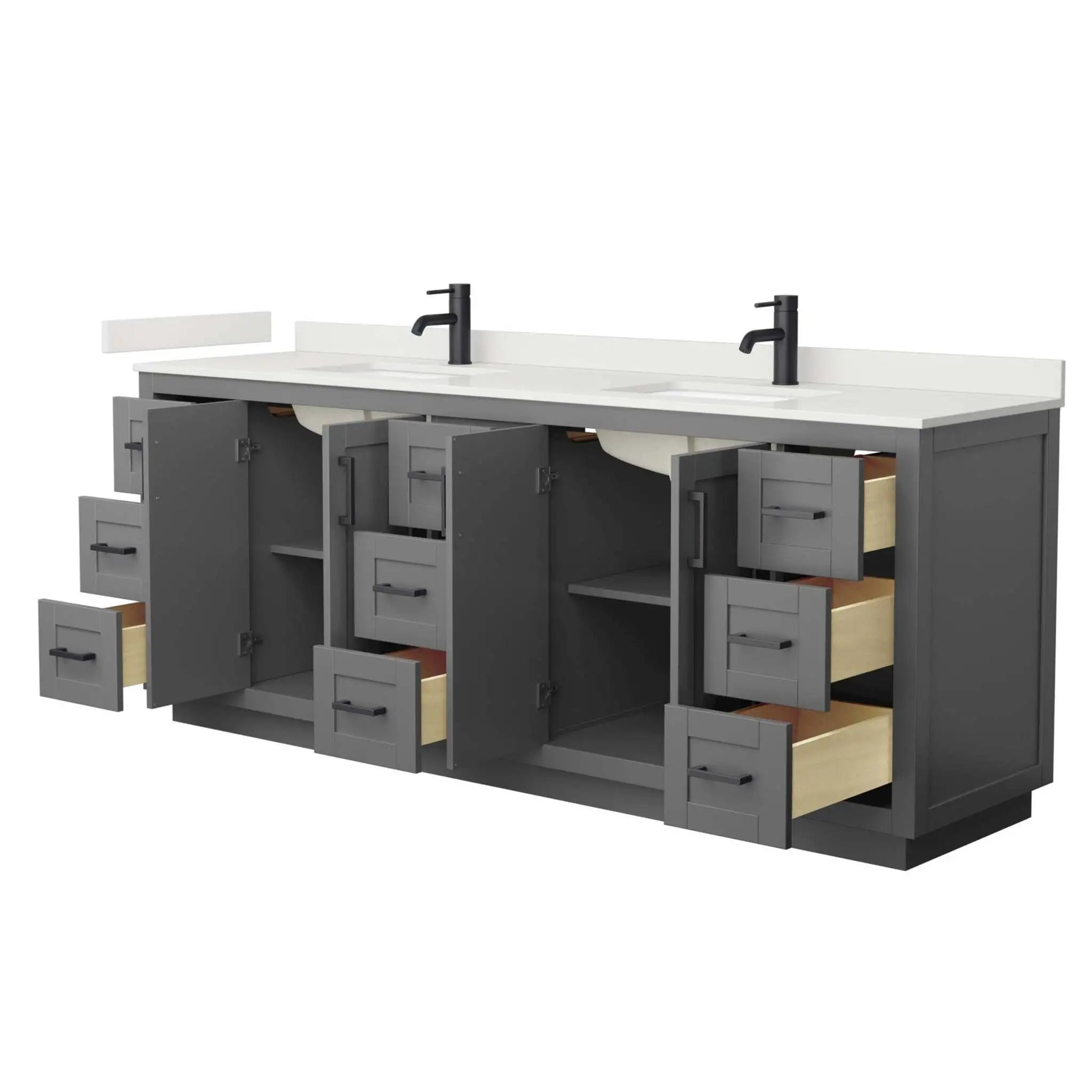 84" Miranda Double Bathroom Vanity in Dark Gray with Matte Black Trim by Wyndham