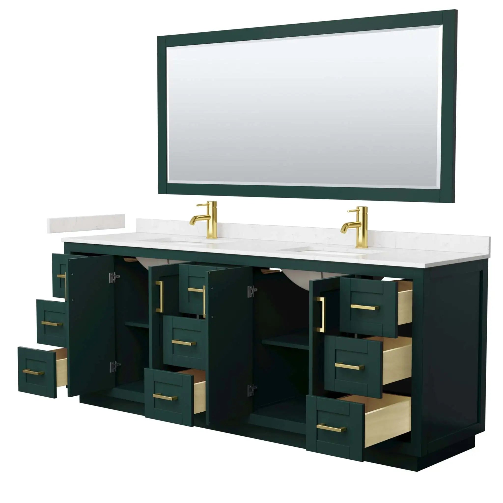84" Miranda Double Bathroom Vanity in Green with Brushed Gold Trim & 70" Mirror by Wyndham