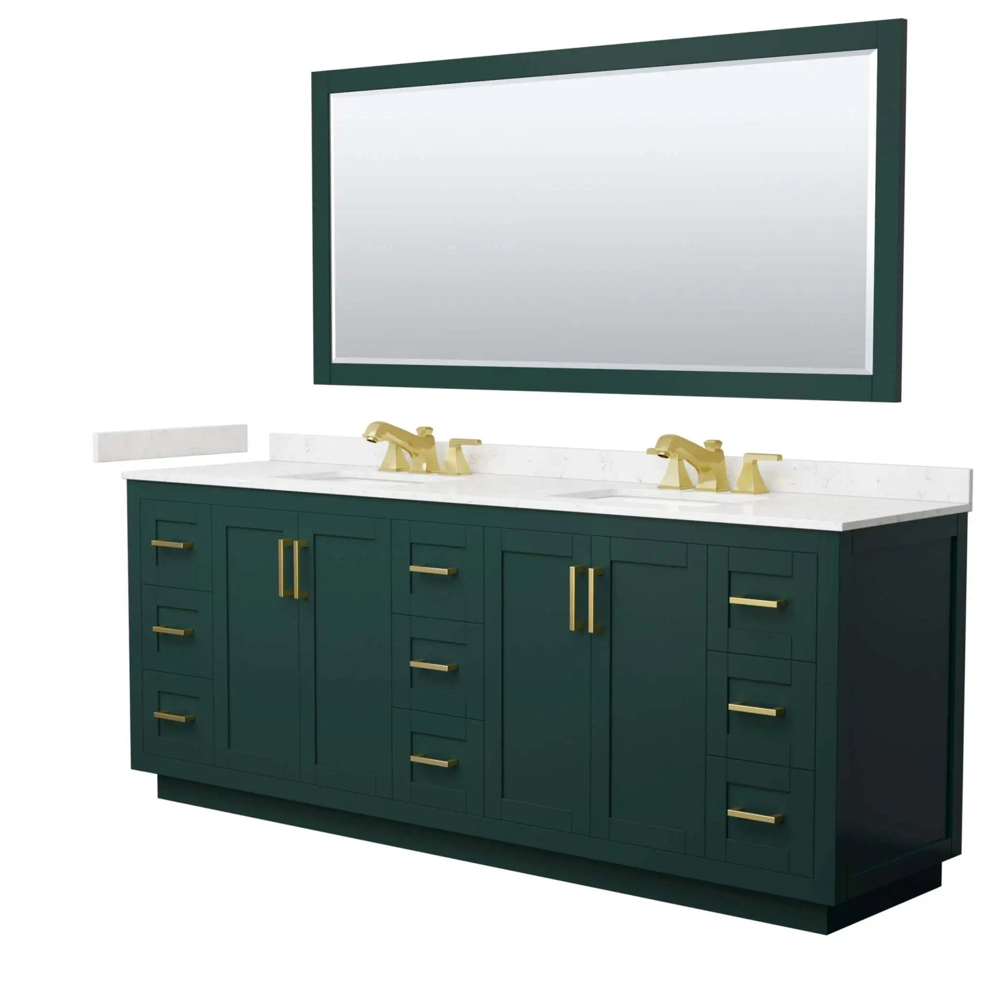 84" Miranda Double Bathroom Vanity in Green with Brushed Gold Trim & 70" Mirror by Wyndham