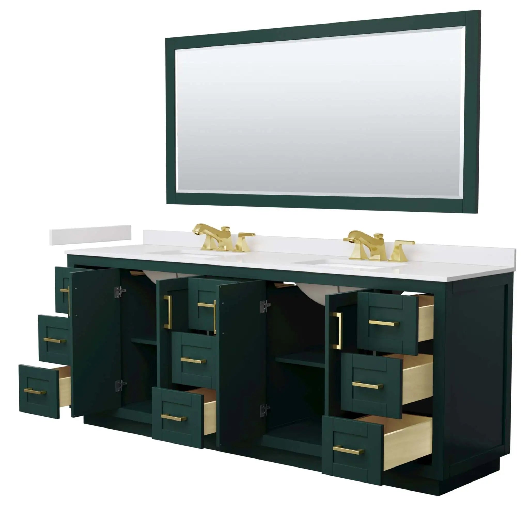 84" Miranda Double Bathroom Vanity in Green with Brushed Gold Trim & 70" Mirror by Wyndham