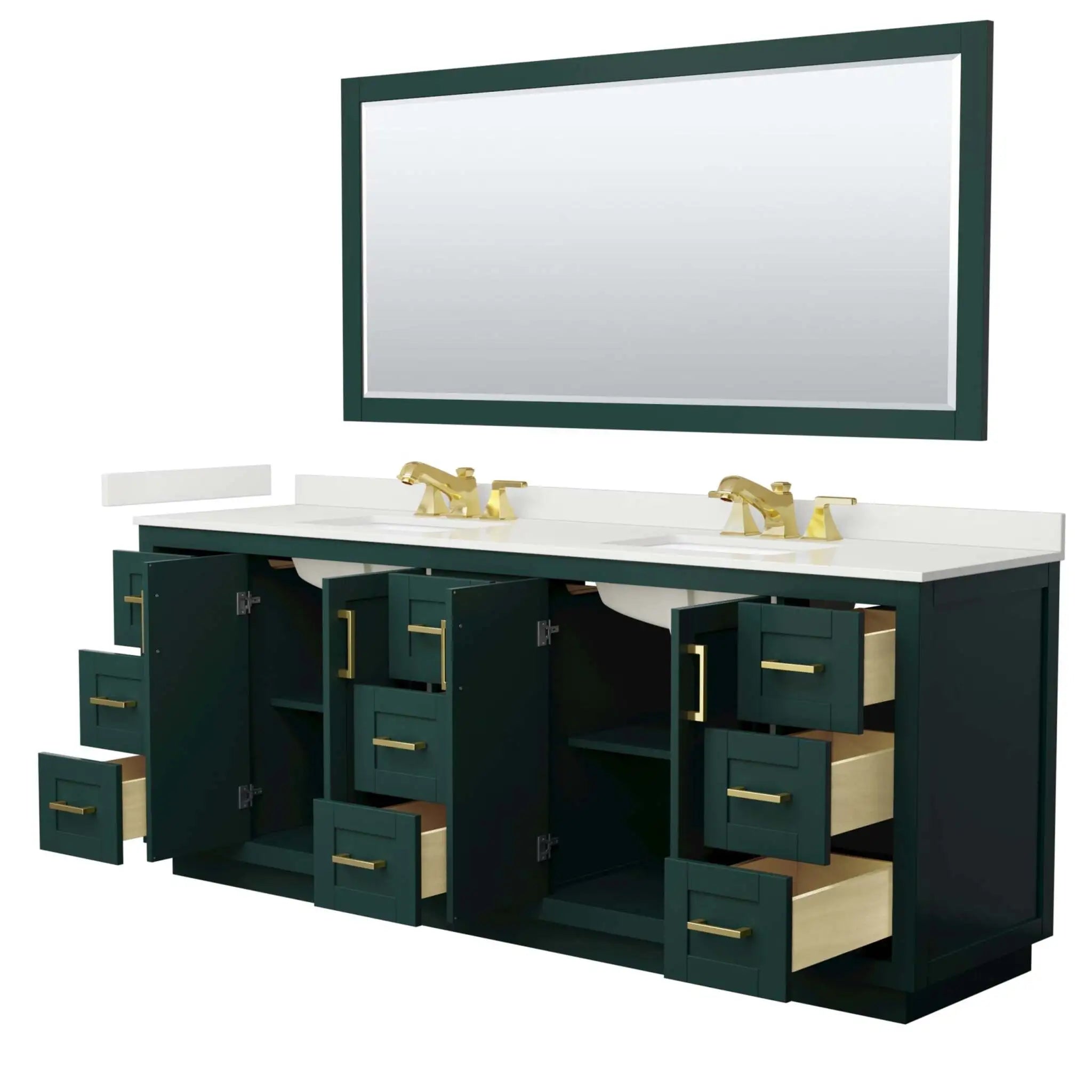 84" Miranda Double Bathroom Vanity in Green with Brushed Gold Trim & 70" Mirror by Wyndham