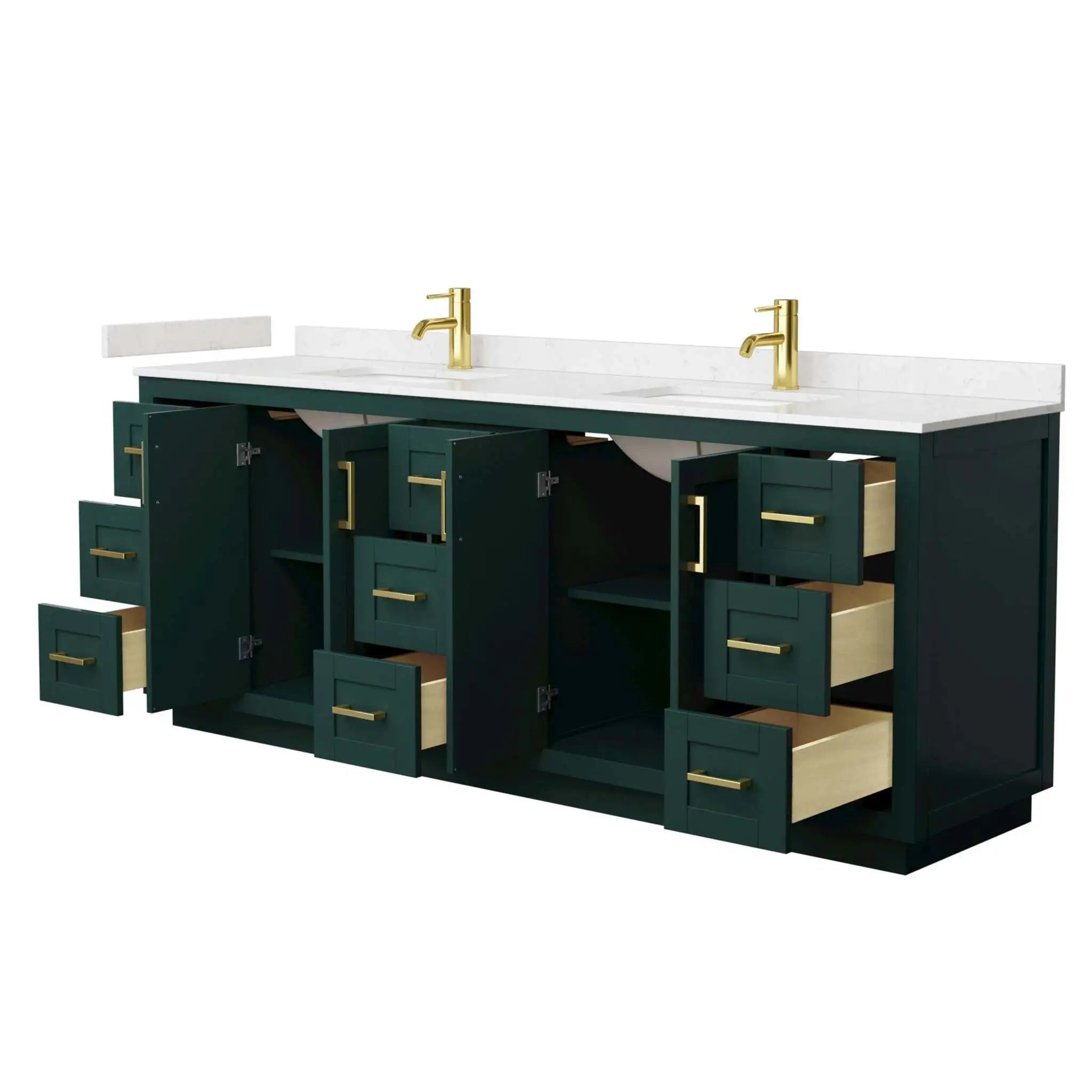 84" Miranda Double Bathroom Vanity in Green with Brushed Gold Trim by Wyndham