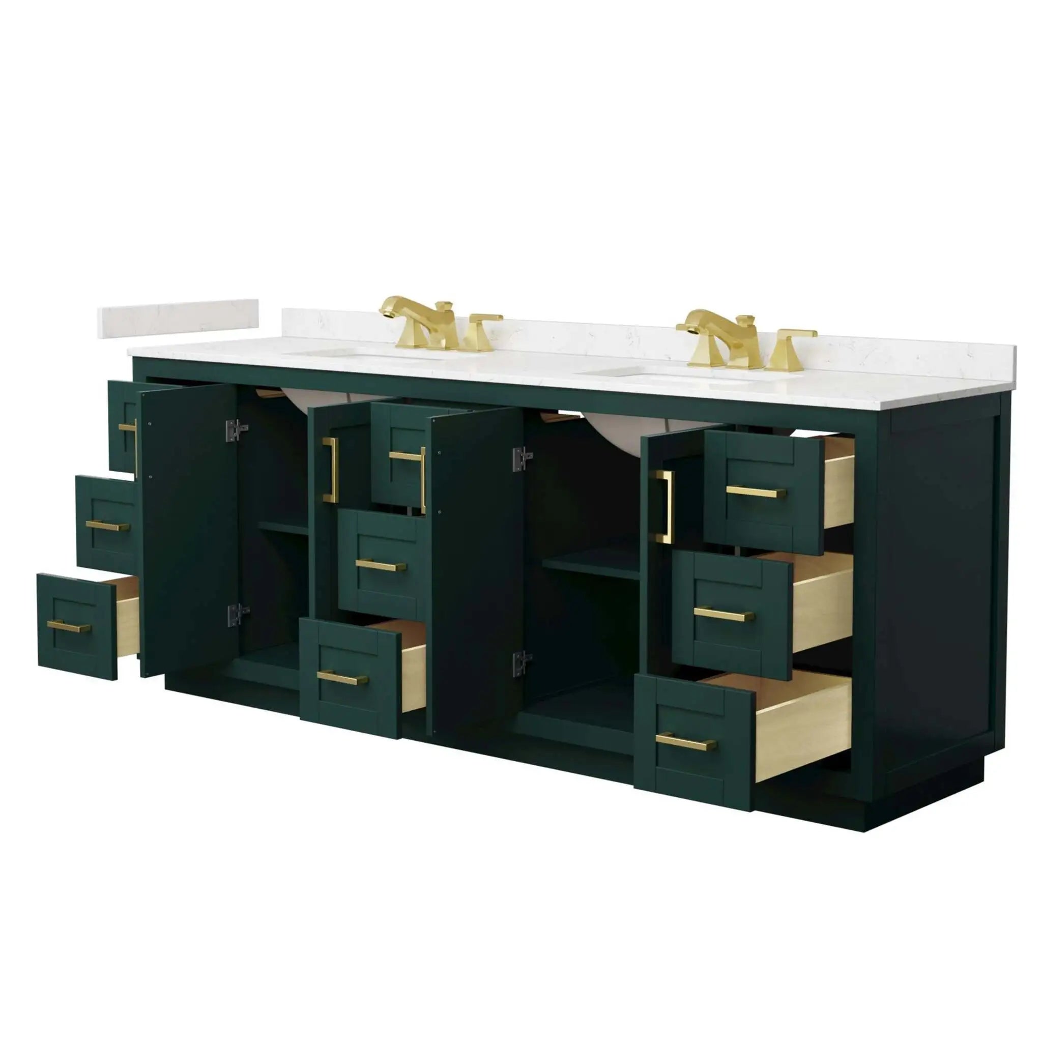 84" Miranda Double Bathroom Vanity in Green with Brushed Gold Trim by Wyndham