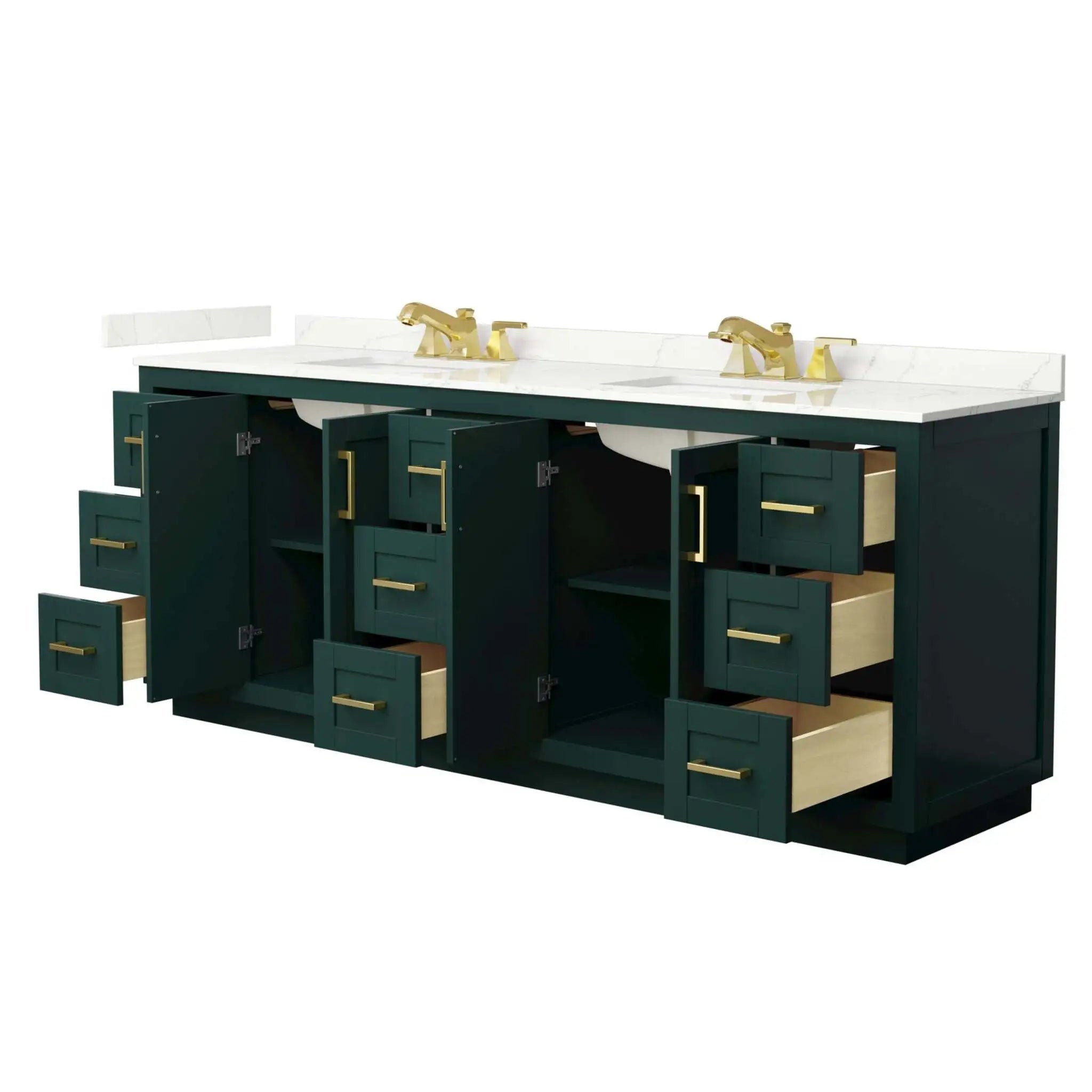 84" Miranda Double Bathroom Vanity in Green with Brushed Gold Trim by Wyndham