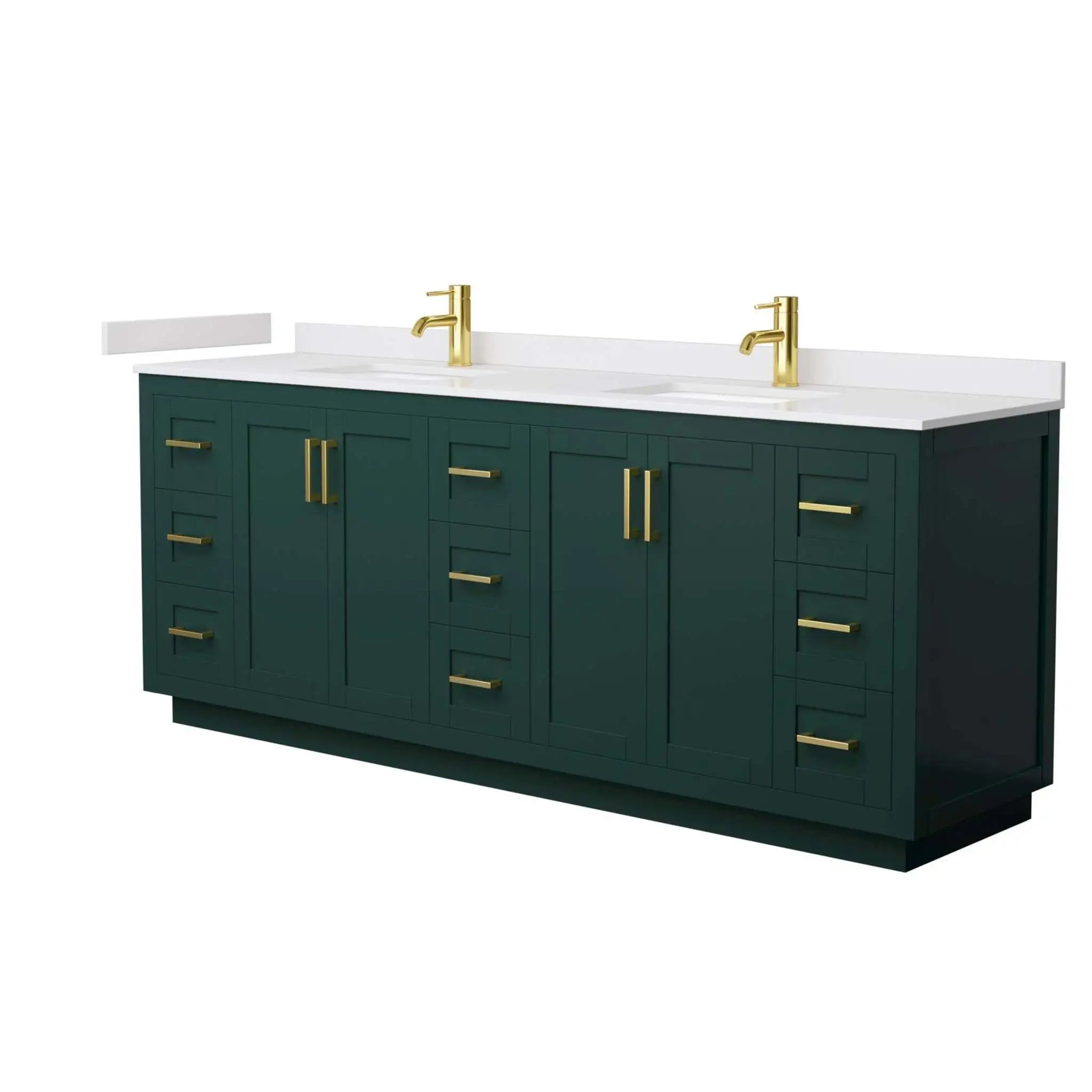 84" Miranda Double Bathroom Vanity in Green with Brushed Gold Trim by Wyndham