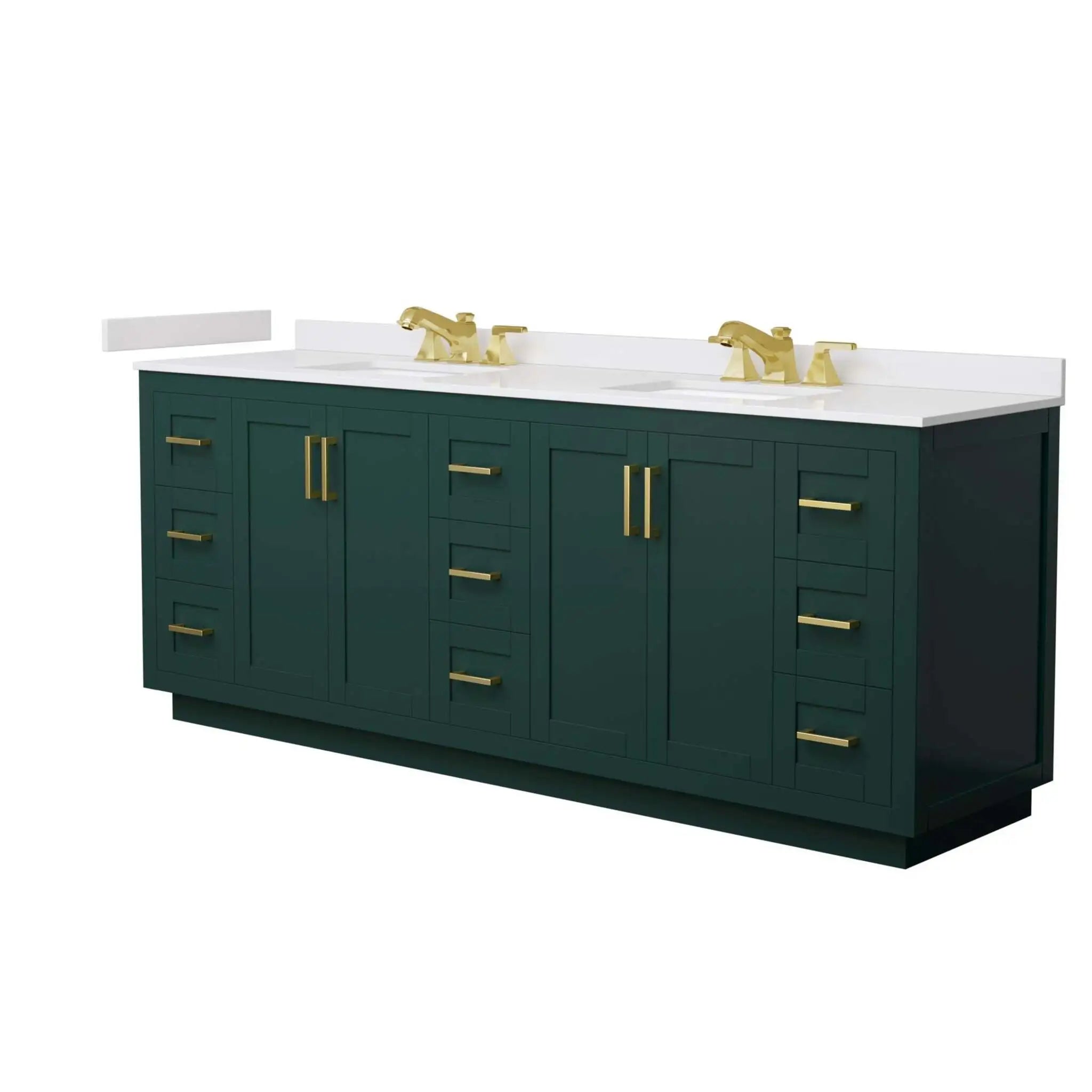 84" Miranda Double Bathroom Vanity in Green with Brushed Gold Trim by Wyndham